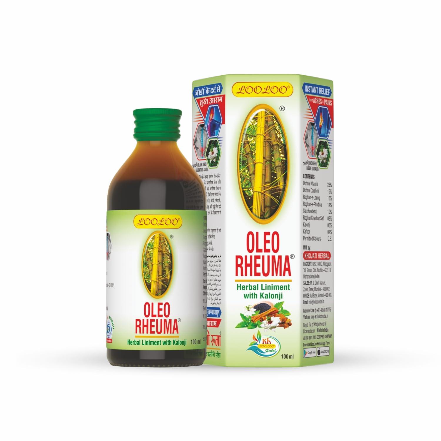 LooLoo LooLoo Oleo Rheuma Herbal Liniment - 100ml | Kalonji, Cinnamon, Clove, Mint & Mustard Oil