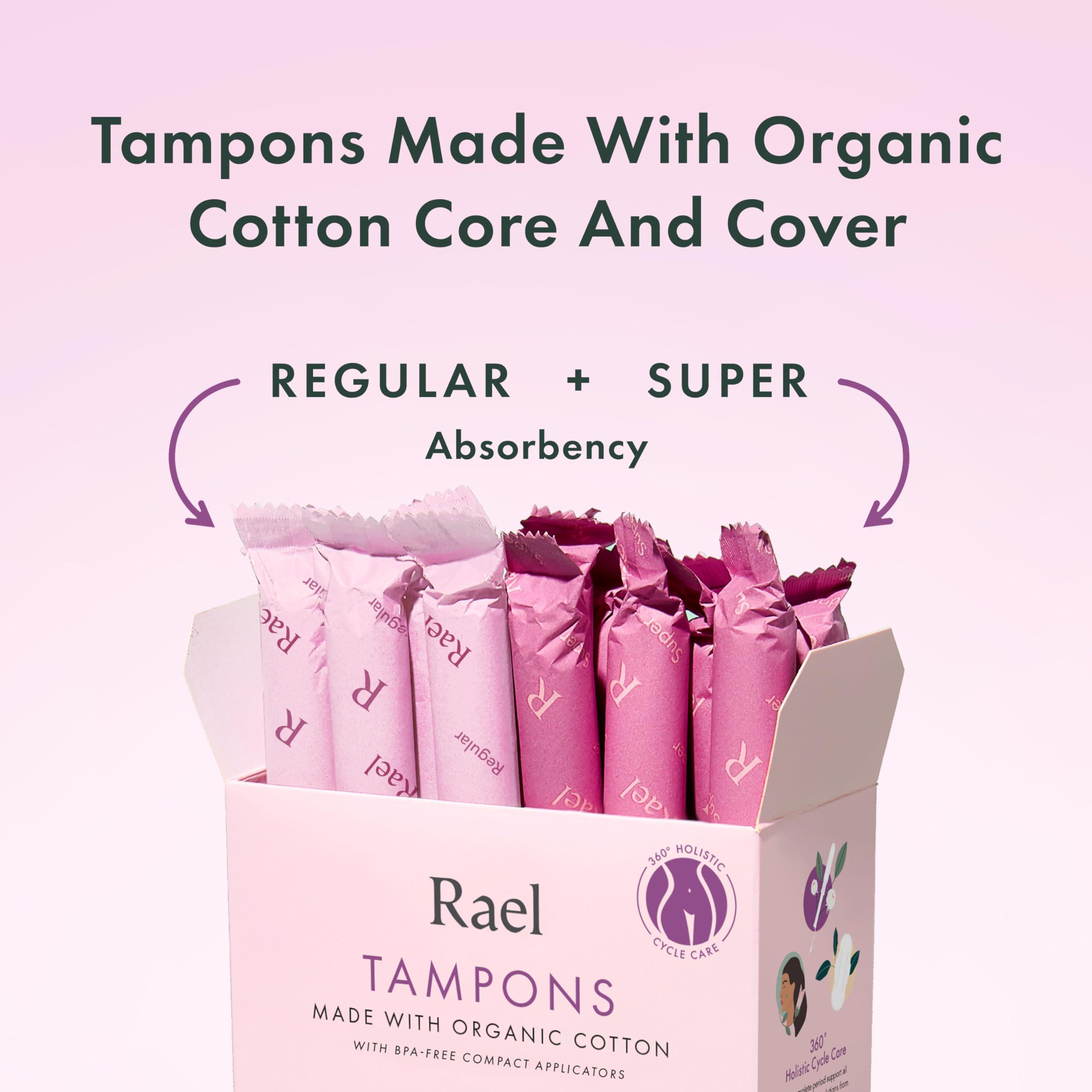 Rael Rael Organic Cotton Compact Tampons - Regular & Super Size, Plant Based Applicator, Chlorine Free, Compact Applicator with Leak Locker Technology (36 Count)
