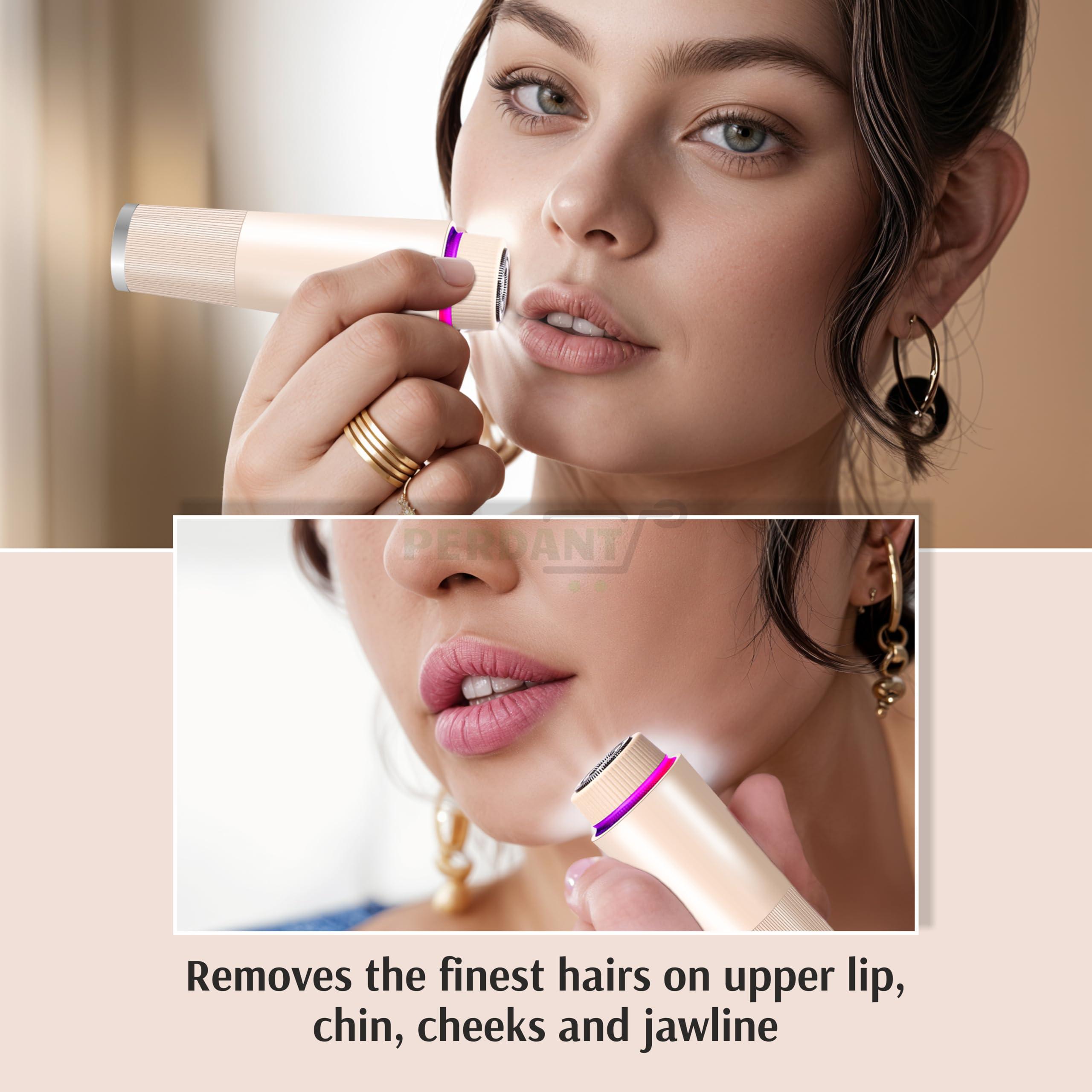 Perdant PERDANT Portable Facial UV Hair Remover with Wide Hypoallergenic Head for Gentle Experience at Home and Portable Light-Up Lipstick Shaped (Skin)