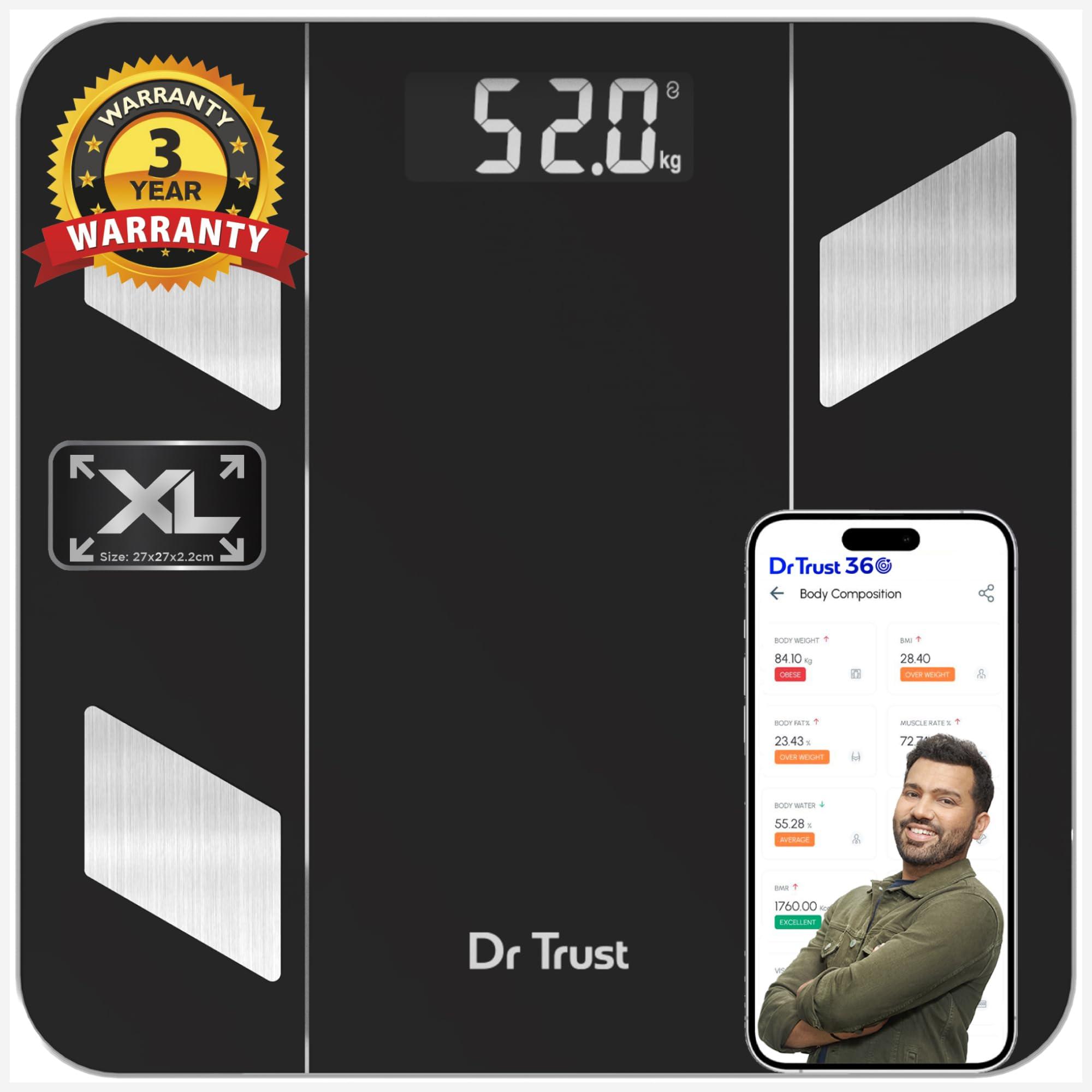 Dr Trust Dr Trust USA Hercules Smart Body Fat Scale & Composition Measurement Device-525, BMI, Personal Weighing Machine Monitor Body Weight & Age, Syncs With Fitness App (Black)