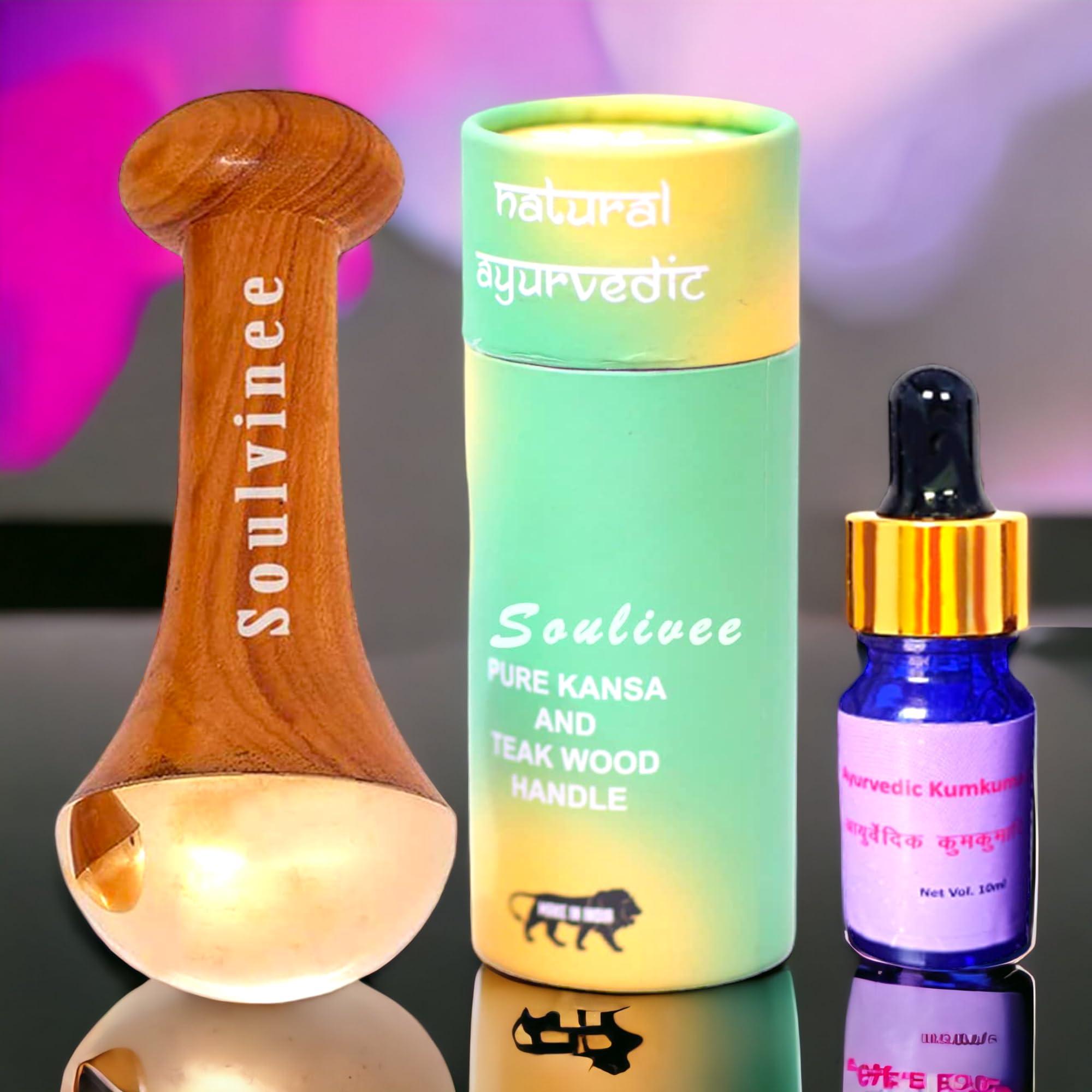 GoodsHealthShop GoodsHealthShop kansa wand face (Medium) With KumKumadi Oil BRONZE SIZE - 7.5 CM/bronze Foot Massager With Wooden Handle For Detoxification And Deep Relaxation (7.5, Natural)