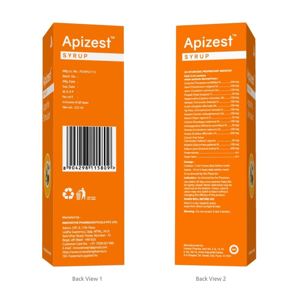 LACTOZEST LACTOZEST Apizest Syrup(225 Ml-Pack Of 3)|For Boosting Healthy Appetite| Reduces Indigestion&Flatulence| Promotes Weight Gain(225 Ml-Pack Of 3)