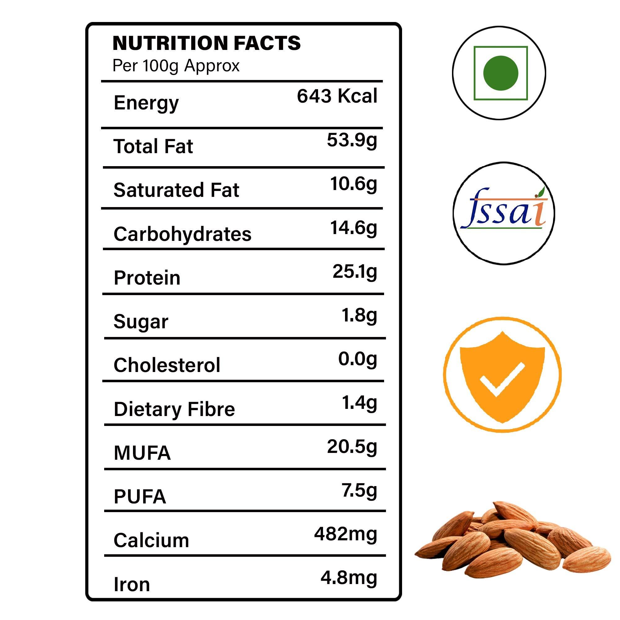 VSD VSD Premium 100% Natural Jumbo Almond (Badam) California Selected | Badam Dry Fruits/Badam Giri/High in Fiber & Boost Immunity/Raw Whole Natural Badam | Pack of 2 (250Gm Each), 500Gm