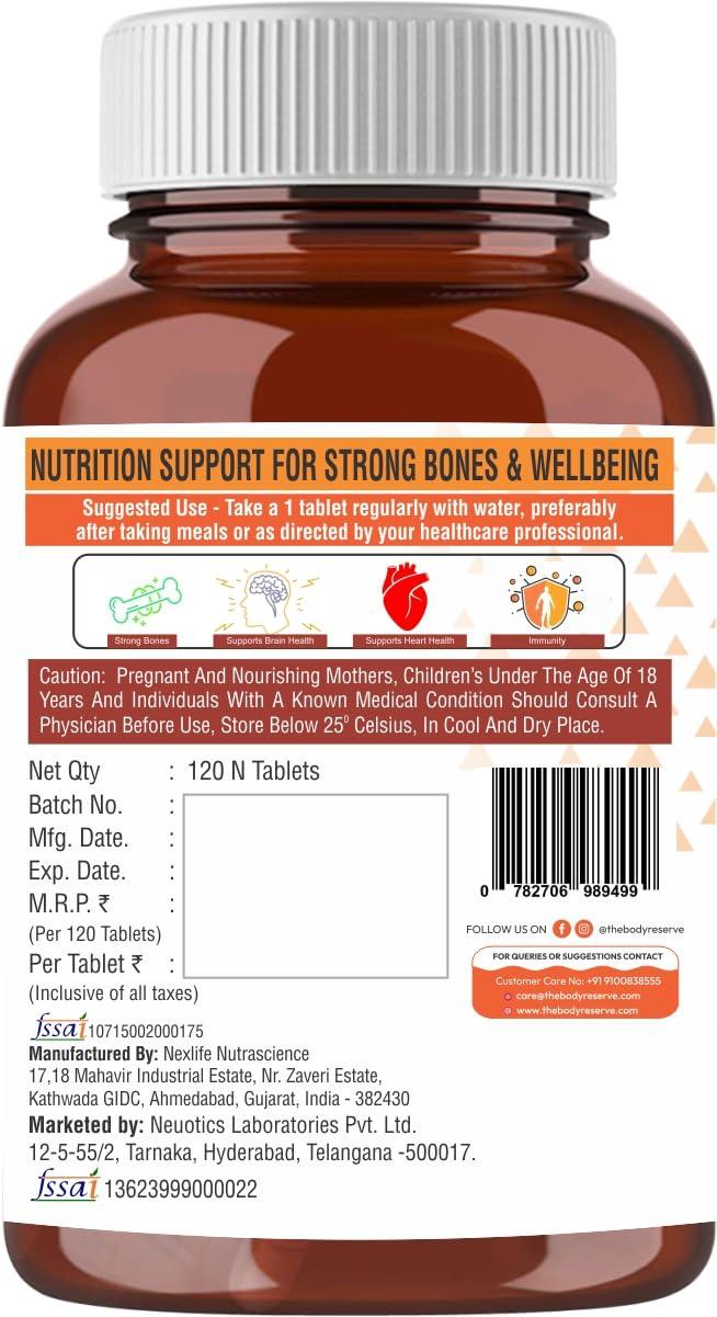 The Body Reserve The Body Reserve Vitamin D3 K2 MK7-120 Veg Tablets, 100% RDA Plant-Based Vitamin D3 Supplement from Lichen Source with Vitamin K2 as MK7 Menaquinone