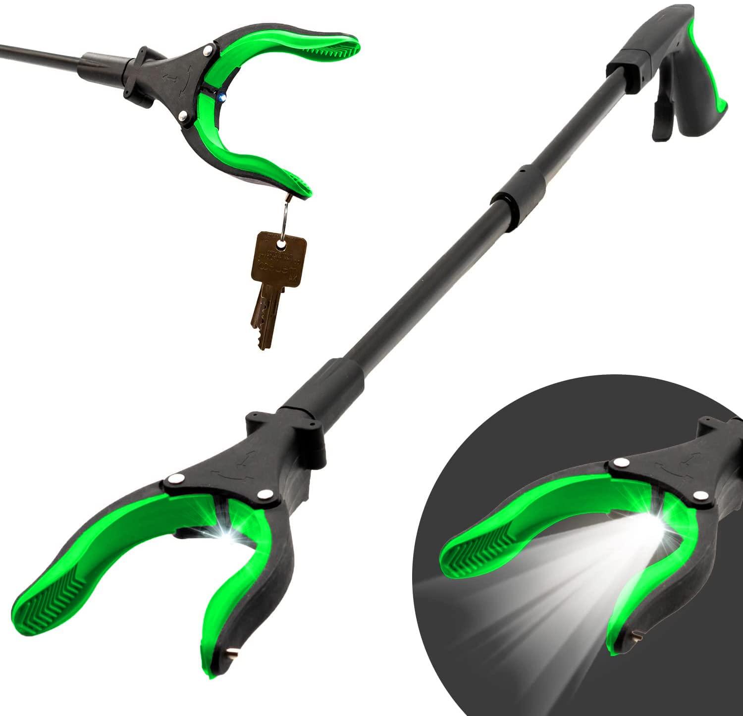 Luxet Grabber Tool 32\" Aluminum Magnetic Claw with LED Light, Lightweight Foldable Reacher Grabber Pickup Tool, Gripper Grabbers for Elderly Grab it Reaching Tool Trash Picker Grabber, Green, by Luxet