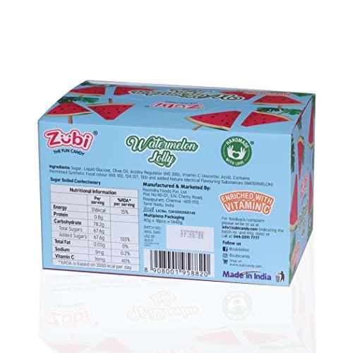 ZUBI THE FUN CANDY Zubi Candy Watermelon Lollipops | Sweet Watermelon Flavour | Enriched with Vitamin C | Gluten-Free | 80g | Pack of 12