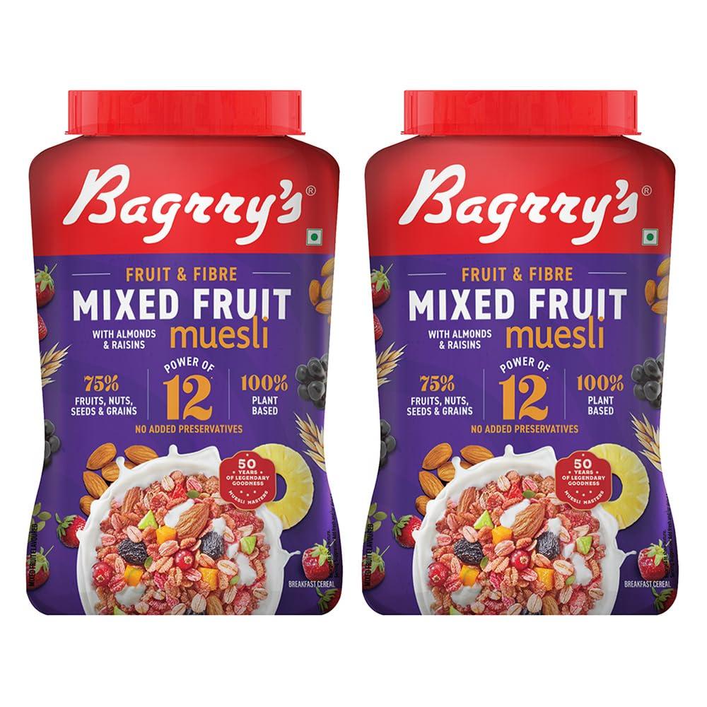 Bagrry's Bagrry's Fruit N Fibre, Mixed Fruit Muesli, 1000 GM, Jar, Pack of 2
