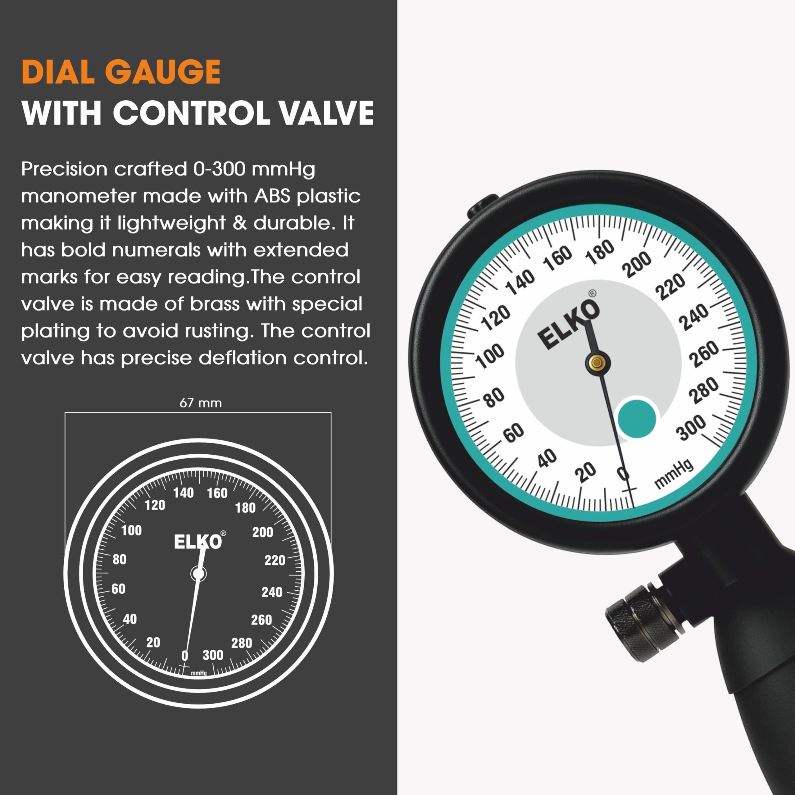 ELKO ELKO EL-420 Palm Type Aneroid Blood Pressure Monitor Sphygmomanometer with Carry Case | Large Cotton Cuff (Black)