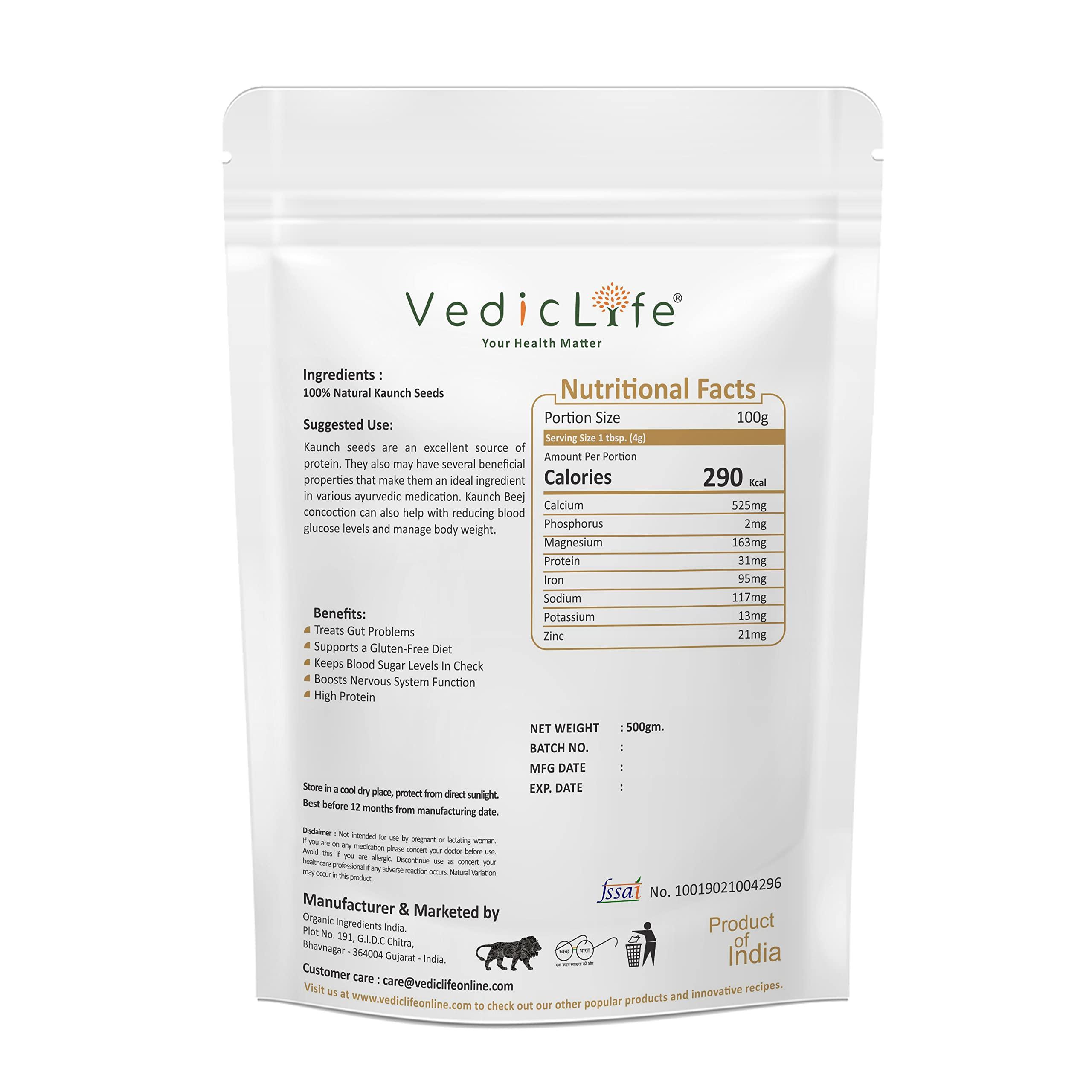 vediclife VEDICLIFE Kaunch Beej Powder, Konch Seed, Alkushi, Kala Koch ke Beej, Kauch, Mucuna Pruriens, Velvet Beans, Kapikachhu, Cowitch, Cowhage 500gm
