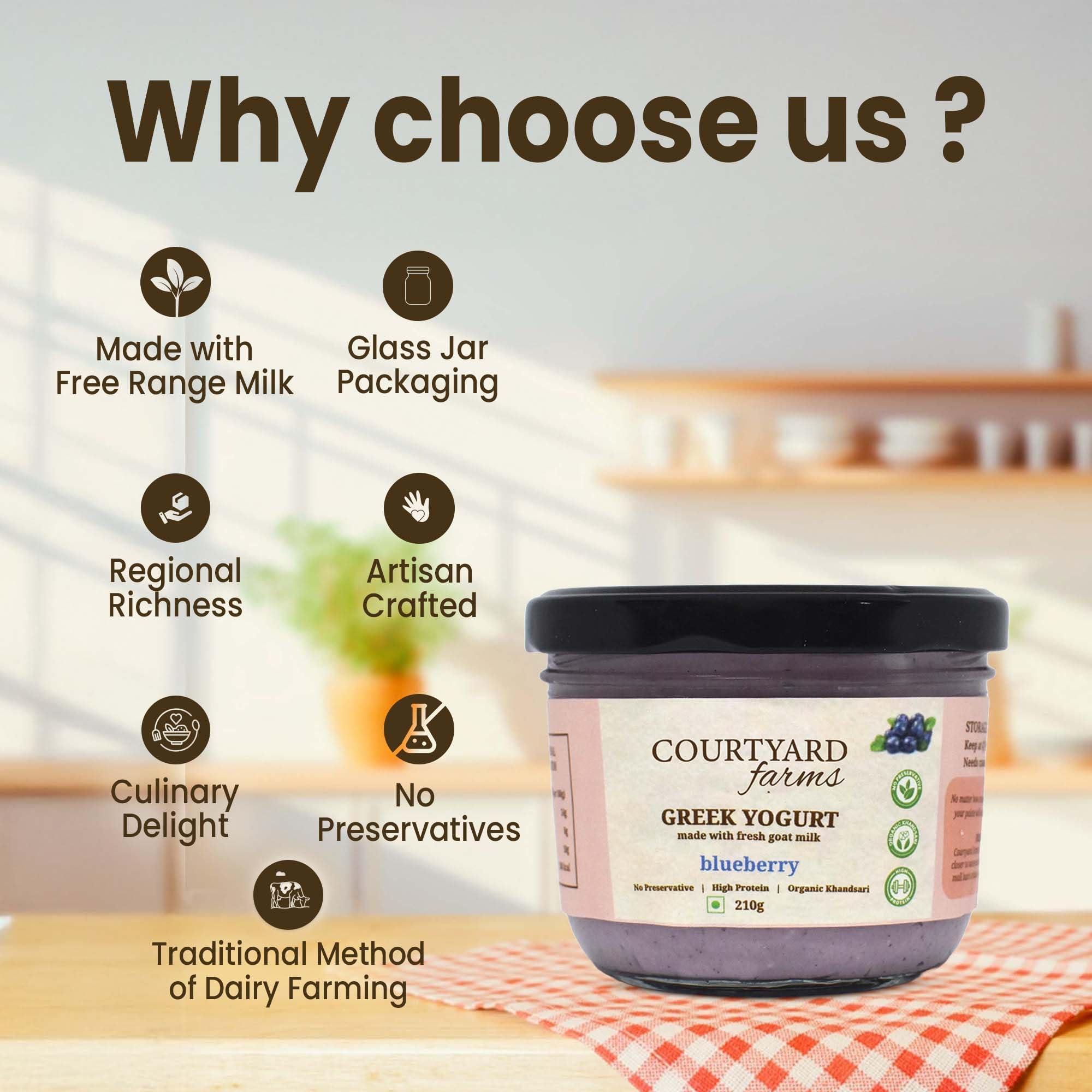 WHITALITY Whitality Greek Yogurt | Made with Free Range Goat Milk | No Preservatives | Natural processing | Good for lactose intolerant | improves gut health | Glass Jar Packaging | 210gm | Blueberry