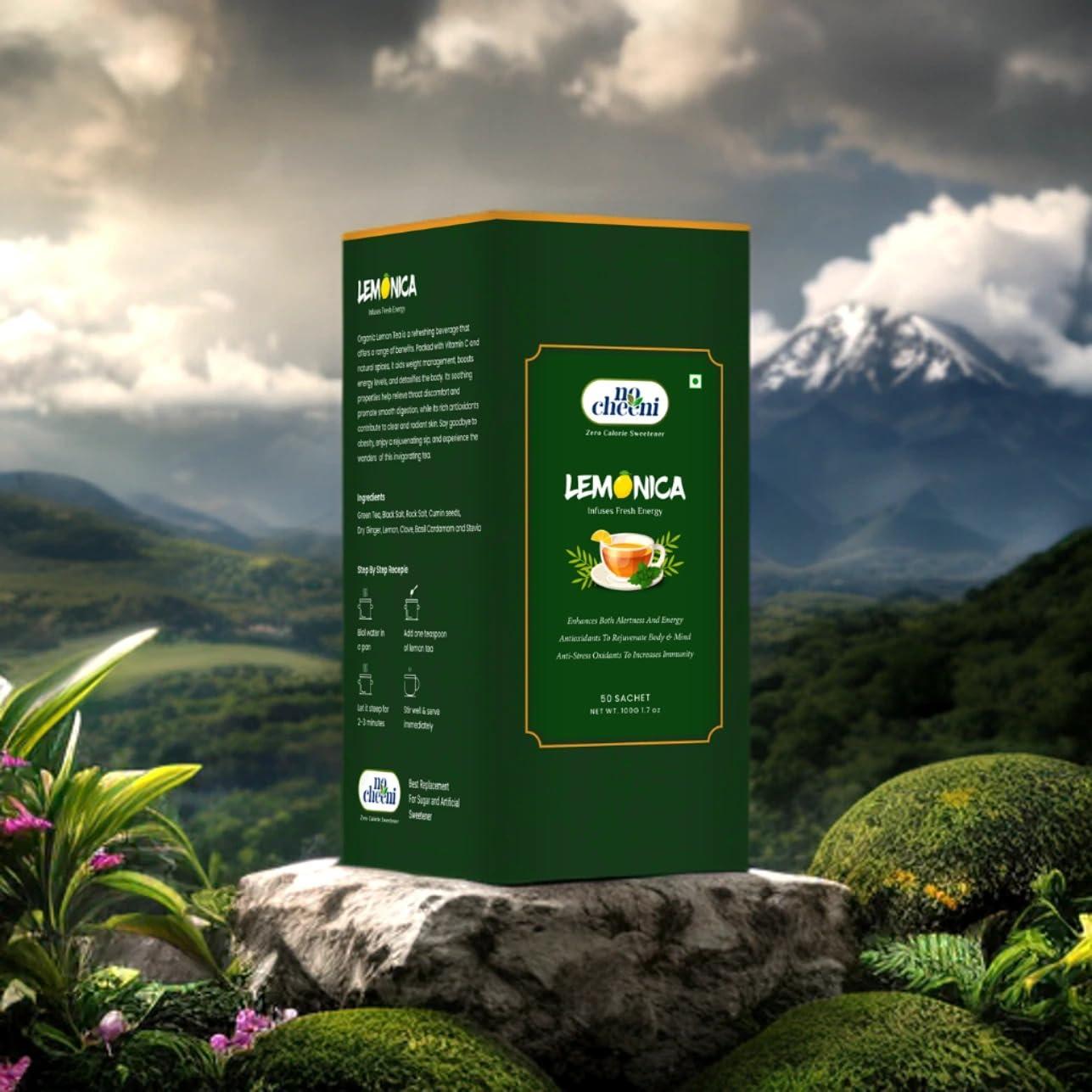 No Cheeni No Cheeni Stevia Lemon Green Tea Bags, All Natural Flavour, Zero Calories - Improves Metabolism & Reduces Waist - 200gm (40 Sachet)