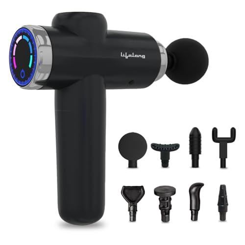 Lifelong Lifelong Gun Massager for Pain Relief with 8 Massage Heads & LCD Touch Display - Battery Powered - Deep Tissue Massage with 6 Speed Settings for Percussion Massage for Full Body (LLGM171, Black)