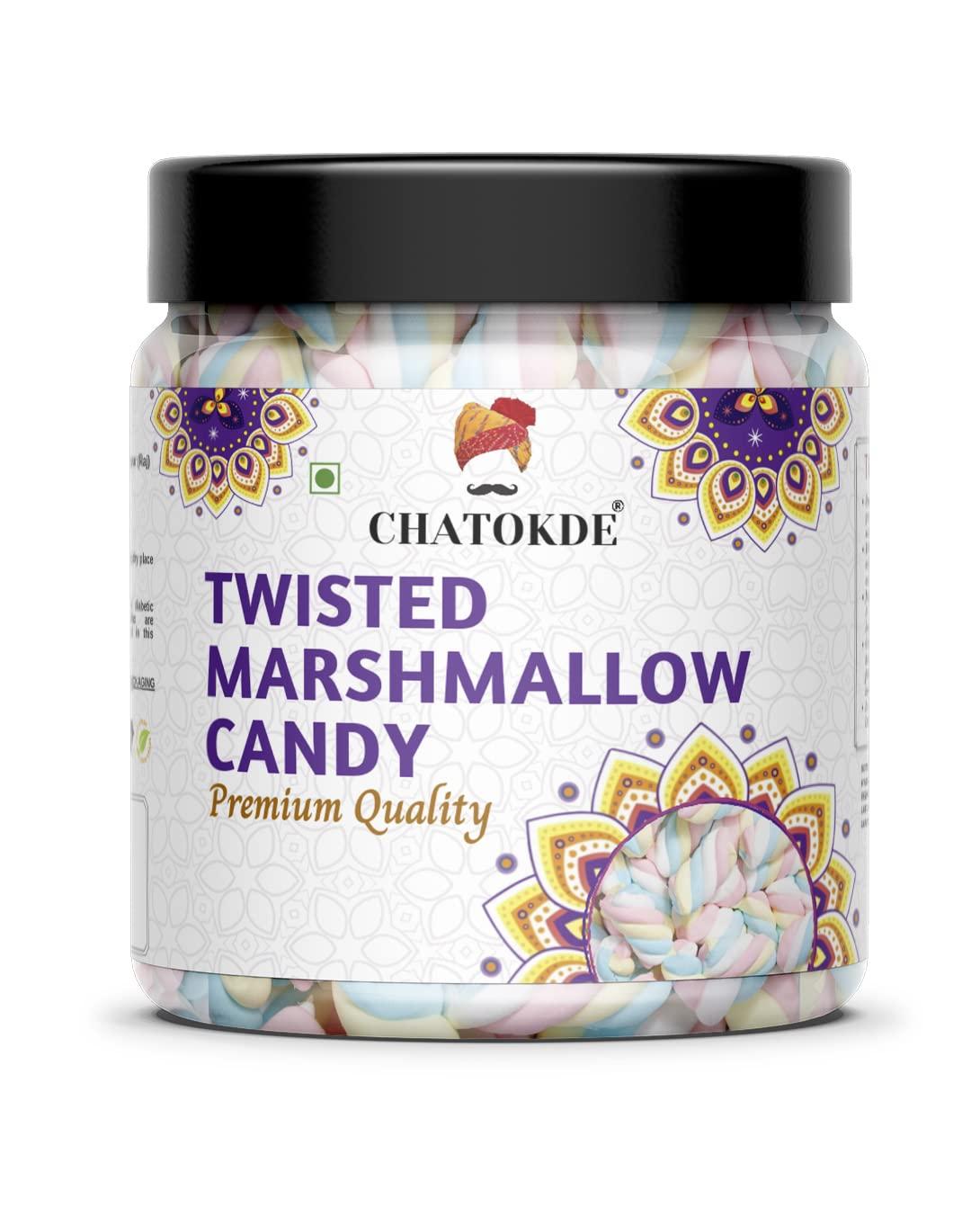 CHATOKDE CHATOKDE Marshmallows Pure Veg - 50 Pieces | Twisted Shape Strawberry/Vanilla Flavour | Vegetarian Marshmallow Candy