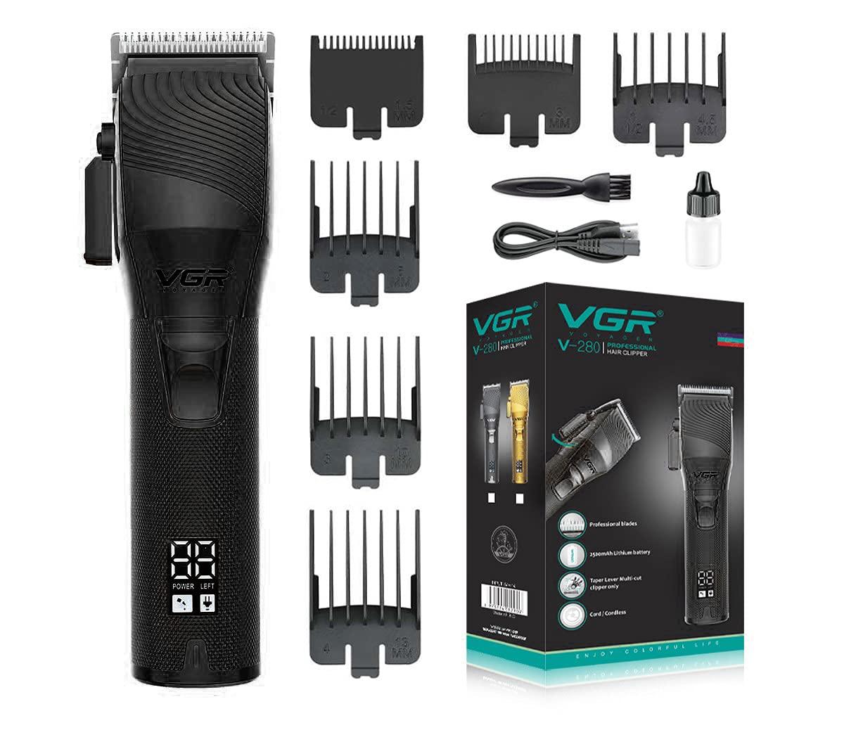 VGR VGR V-280 Digital Display Professional Taper Lever Cordless Hair Clippers Cutter Rechargeable Wireless Hair Grooming Trimmers Set, Rechargeable Li-ion Battery 2500mAh 300 minutes Runtime - Black