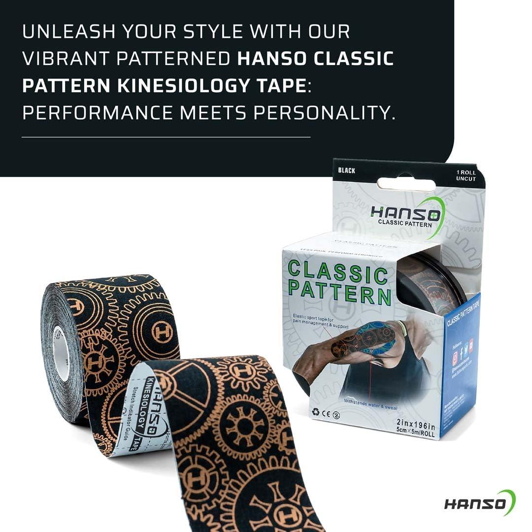 HANSO HANSO Elastic Therapeutic Tape | Kinesiology Tape | Classic Pattern | Tape for Physiotherapy, Sports Injuries, Pain Relief, Muscle Support Muscle Tape for Shoulder (Blsck)