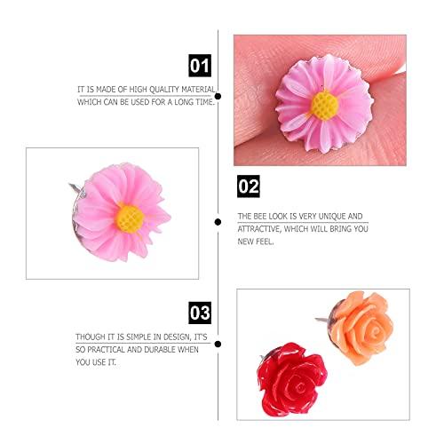 HEALLILY 50pcs/ Box Creative Metal Resin Flower Decorative Pushpin Set for Wooden Wall