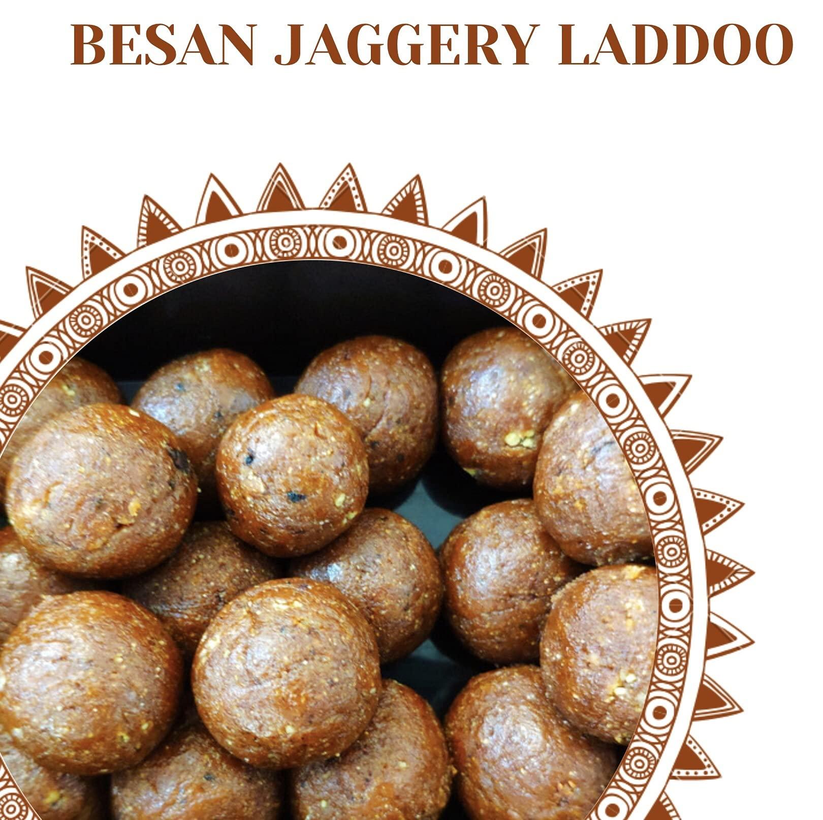 In Super Mart Gluten free, NO Preservatives Fresh Hygienic Homemade Handmade Besan Ladoo with Jaggery - SUGAR FREE Made with Ghee - 1kg