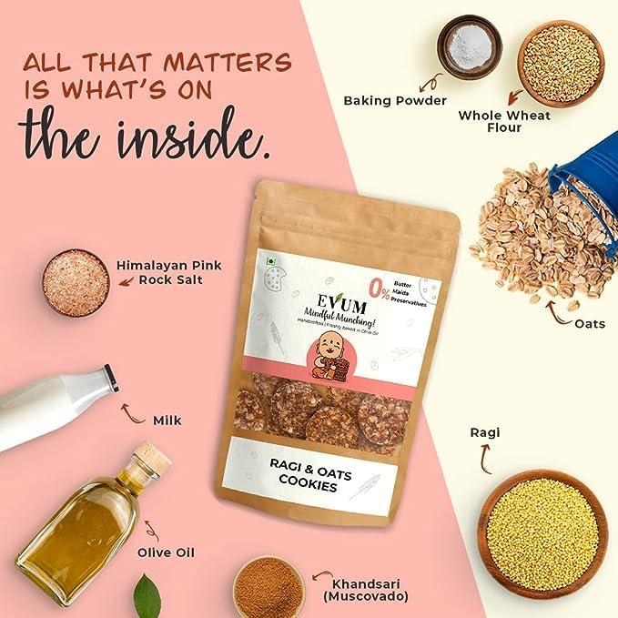 EVUM Evum Handmade Premium Ragi & Oat Cookies (1KG) | Healthy & Tasty Guilt free Snacks | Freshly Baked Delicious & Crunchy Oats Cookies/Biscuits | No Maida | No Butter | No Refined Sugar