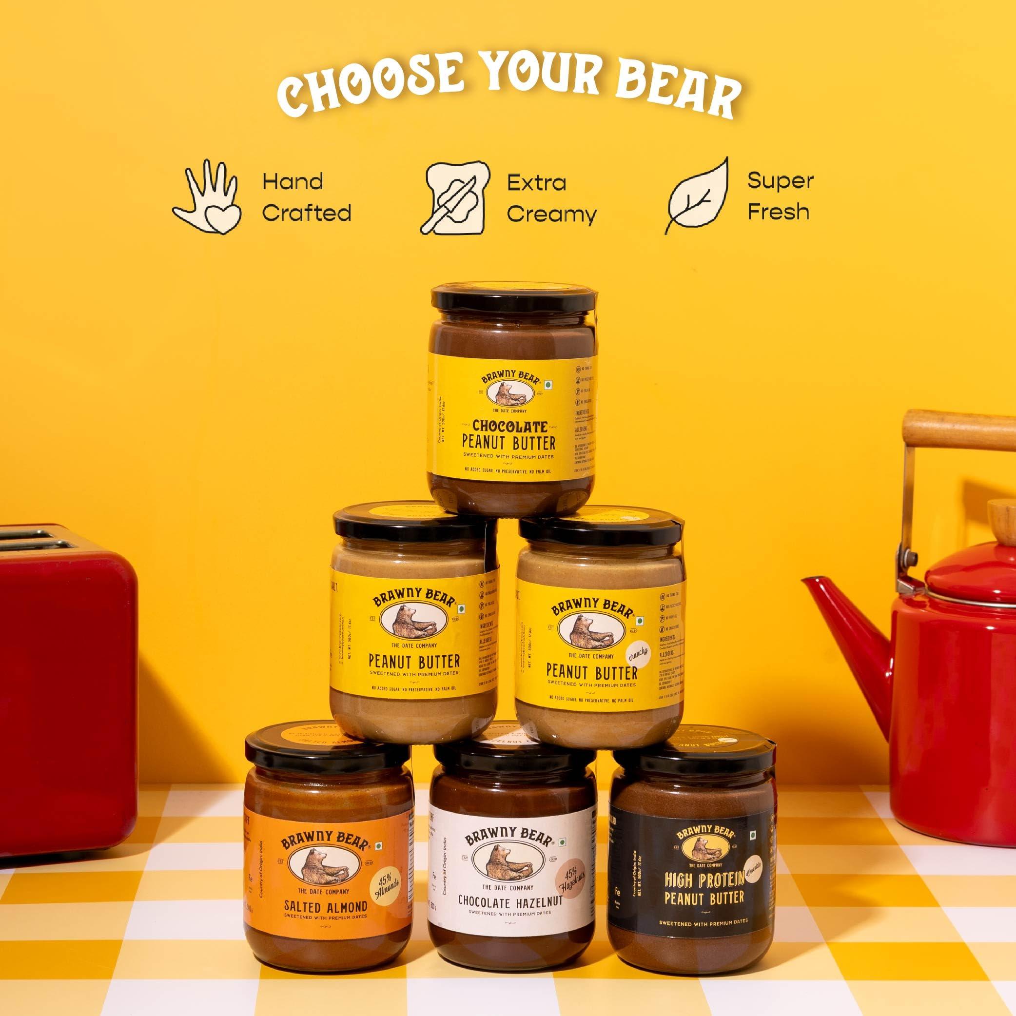 Brawny Bear Brawny Bear Peanut Butter, 100% Natural Sweetened with Dates, Smooth Healthy Nut Butter with No Added Sugar and Preservatives, Low GI, Vegan, High in Protein Spread  200 gm