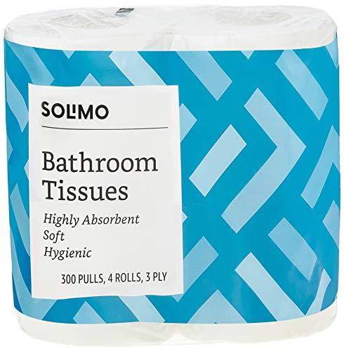 Amazon Brand - Solimo Solimo 2 Ply Kitchen Tissue Paper Roll 4 Rolls (60 Pulls Per Roll) & Solimo 3 Ply Toilet Paper Tissue Roll 4 Rolls (300 Pulls Per Roll)