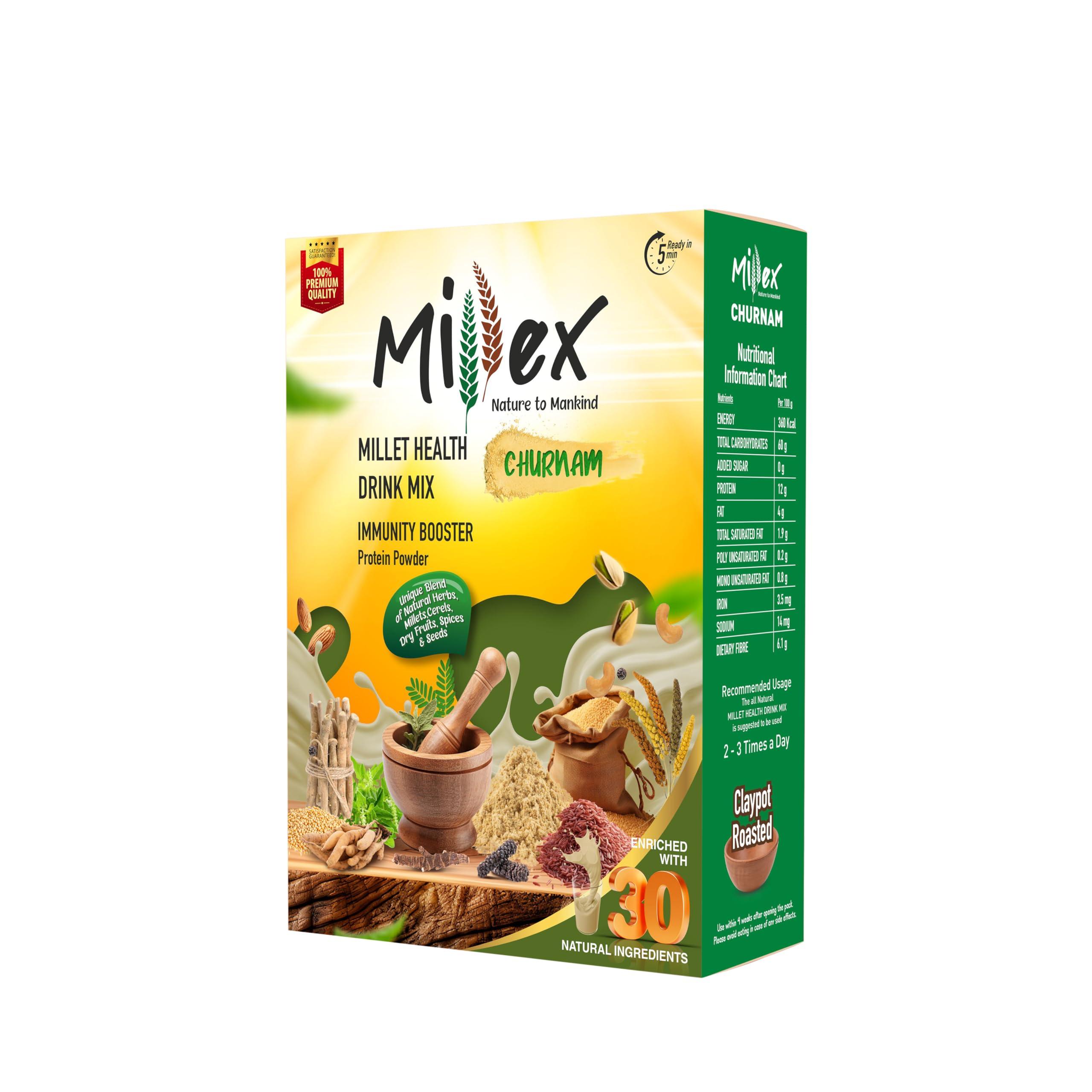 Millex Millex Millet Health Mix With Churnam 1kg | 30 Natural Nutrition and 18 Herbal Churna Ingredients | Sprouted Cereals,Nuts, & Pulses |No Sugar Organic Multigrain Nutrition Drink | |Porridge Mix