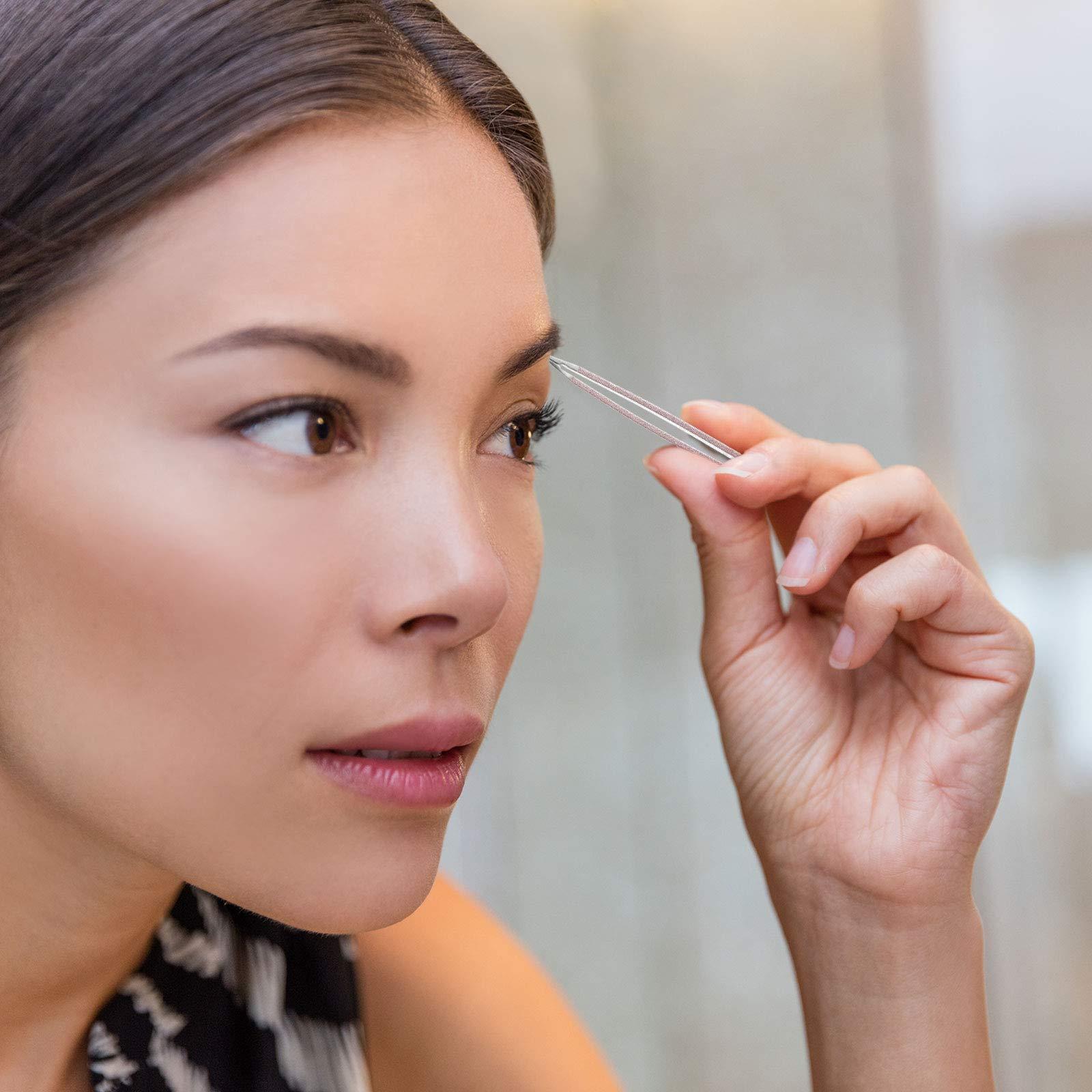 Mudder 12 Pieces Eyebrow Tweezers Stainless Steel Slant Tip Tweezers Facial Hair Eyebrow Precision Tweezers for Men and Women (Rose Gold)