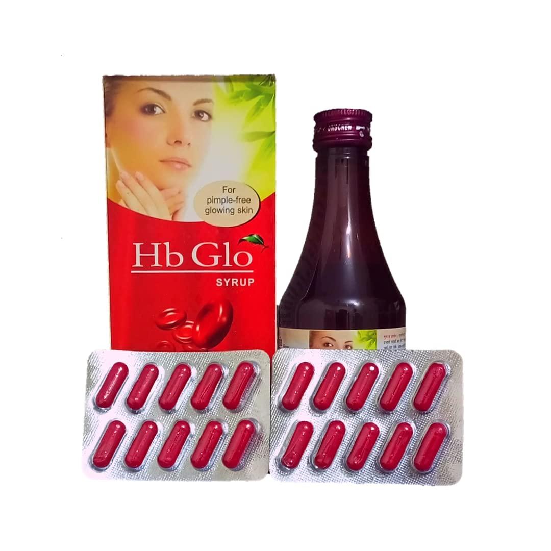 Generic HB GLO Ayurvedic Blood Purifier Syrup For Free Glowing Skin, With 60 Capsules FREE | For Men And Women Both | PACK OF 3 (200 ML)|