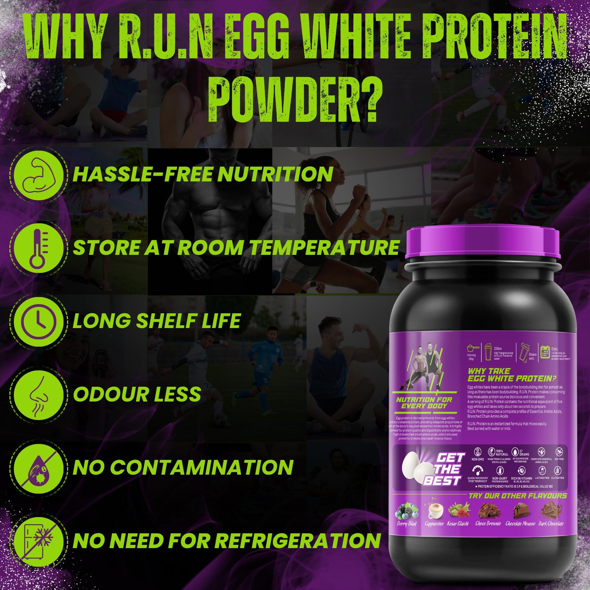 R.U.N-RISE UP NUTRITION R.U.N-RISE UP NUTRITION Egg White Protein Powder for Athletes,Gym & Fitness Enthusiasts |27g Protein & 14g EAA|Lactose, Soy & Gluten Free Egg Albumen Protein Powder for Immunity, Dark Chocolate -1kg