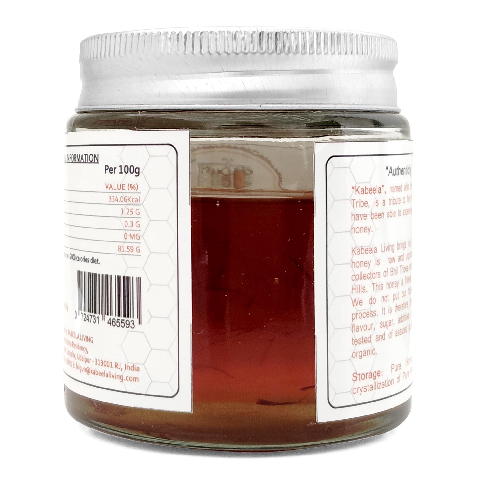 KABEELA LIVING Kabeela Living Saffron Honey, 100% Pure Kashmiri Kesar Honey 250g Reusable Glass Jar | Saffron Infused Raw Honey with Mongra Saffron Threads | Unprocessed Aravali Forest Wildflower Honey