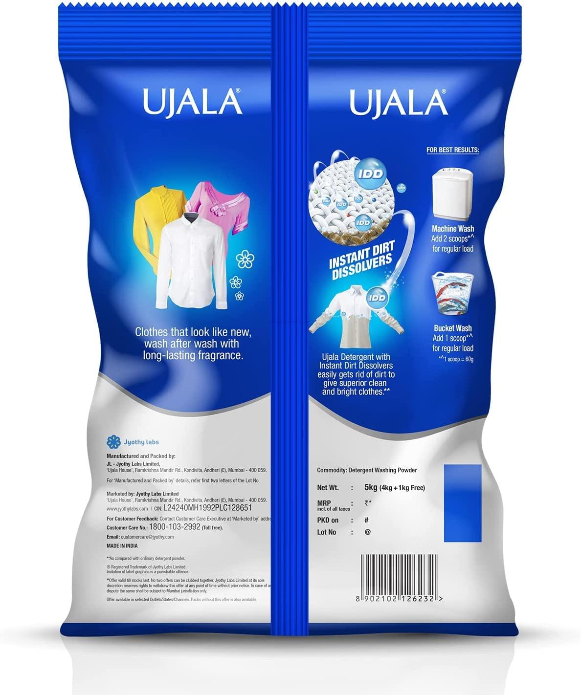 UJALA UJALA Laundry Detergent Powder 4Kg + 1Kg | Laundry Detergent Powder with Power of Instant Dirt Dissolvers | Detergent Powder for Effortless Washing & Superior Brightness