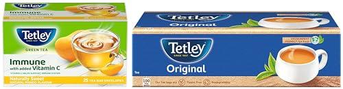 Tetley Tetley | Original | Rich Taste of Assam Tea |100 Tea Bags | 1.7g Each & Tetley | Naturally Sweet Green Tea with Mango Flavour | Immune with Added Vitamin C | Green Tea | 25 Tea Bags