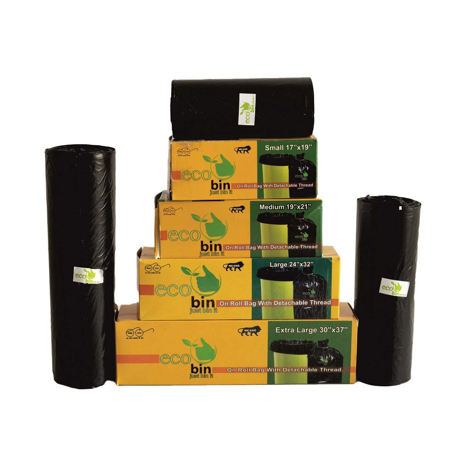 Eco Bin Eco bin Dustbin Bags Biodegradable For Kitchen, Office, Large Size (Black, 24\" X 32\", 04 Roll = 60 Bag)(Garbage Bags/Trash bags)
