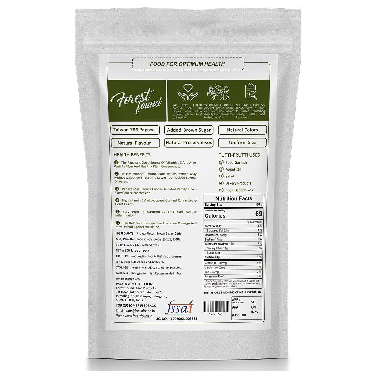 FOREST FOUND Forest Found Fresh Mix Tutti Frutti For Cake Making, Baking, Decoration | Multi Color Cherry Candy Pack (900 gram) | Natural Blend Of Taiwan Organic 786 Papaya & Brown Sugar