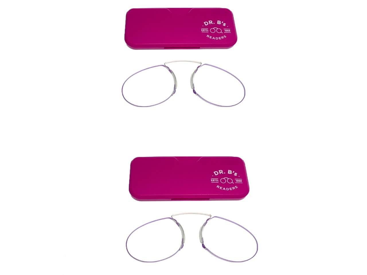 DR. B's Readers DR. B's Readers Nose Clip Reading Glasses with Universal Pod Case Men And Women Oval Eyeglasses for Reading Presbyopic Glasses Reader (Pack Of 2,Pink)