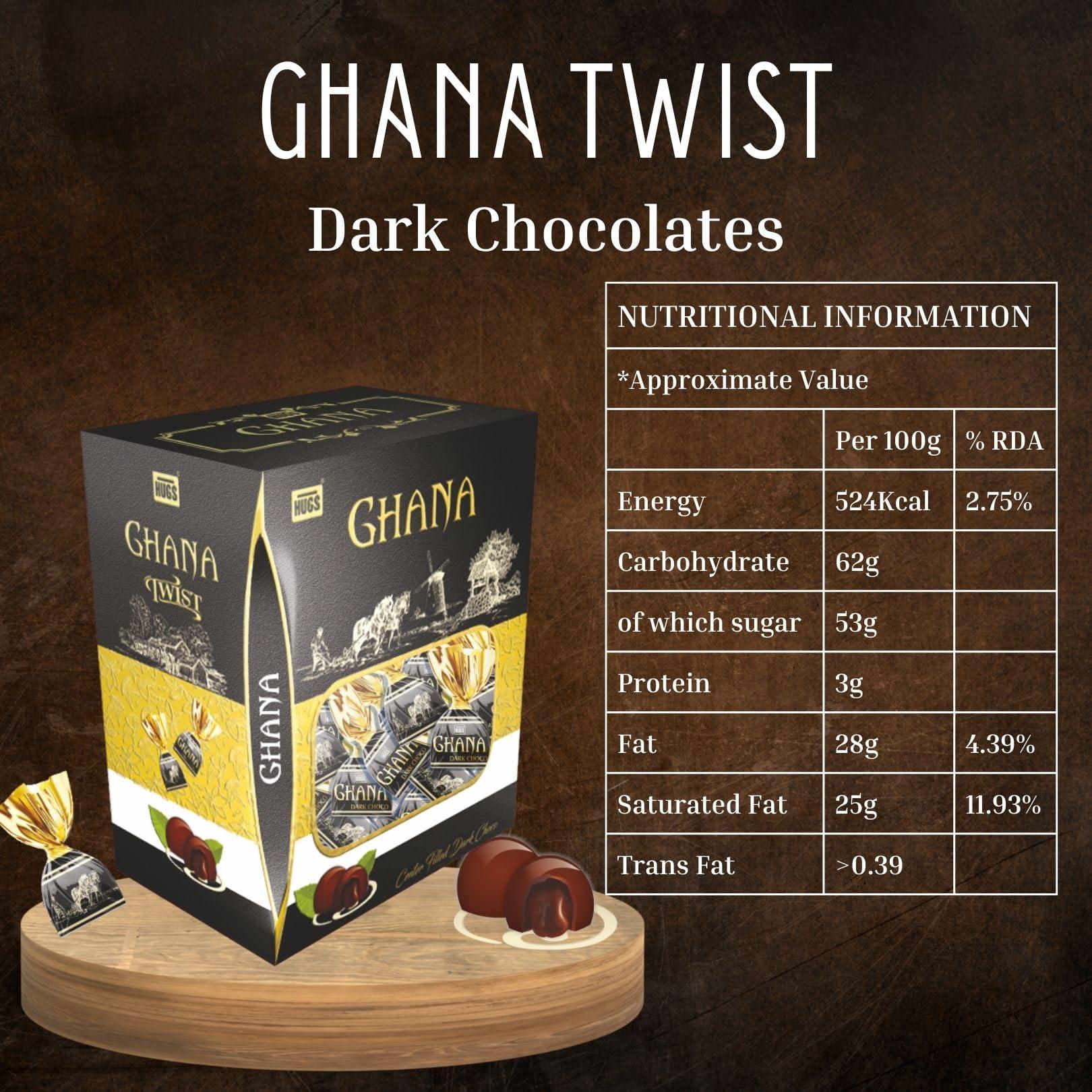 HUGS Hugs Ghana Twist Dark Chocolate | Chocolate Gift Box (36 pcs)