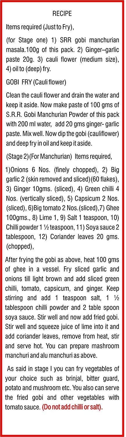 S.R.R S.R.R Masala Gobi Manchurian Masala -100 Grms- Pack of 5 (100 Grams x 5)