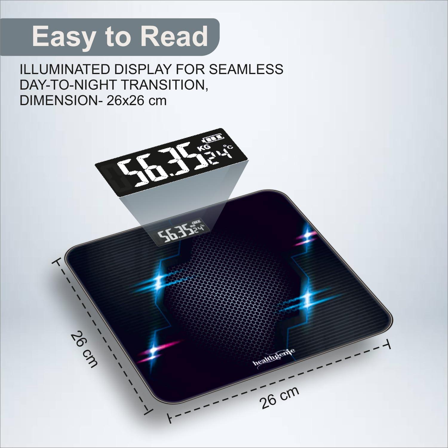 Healthgenie Healthgenie Weight Machine for Body Weight Thick Tempered Glass LCD Display With 3 Years Warranty Weighing Scale Thunder Hives