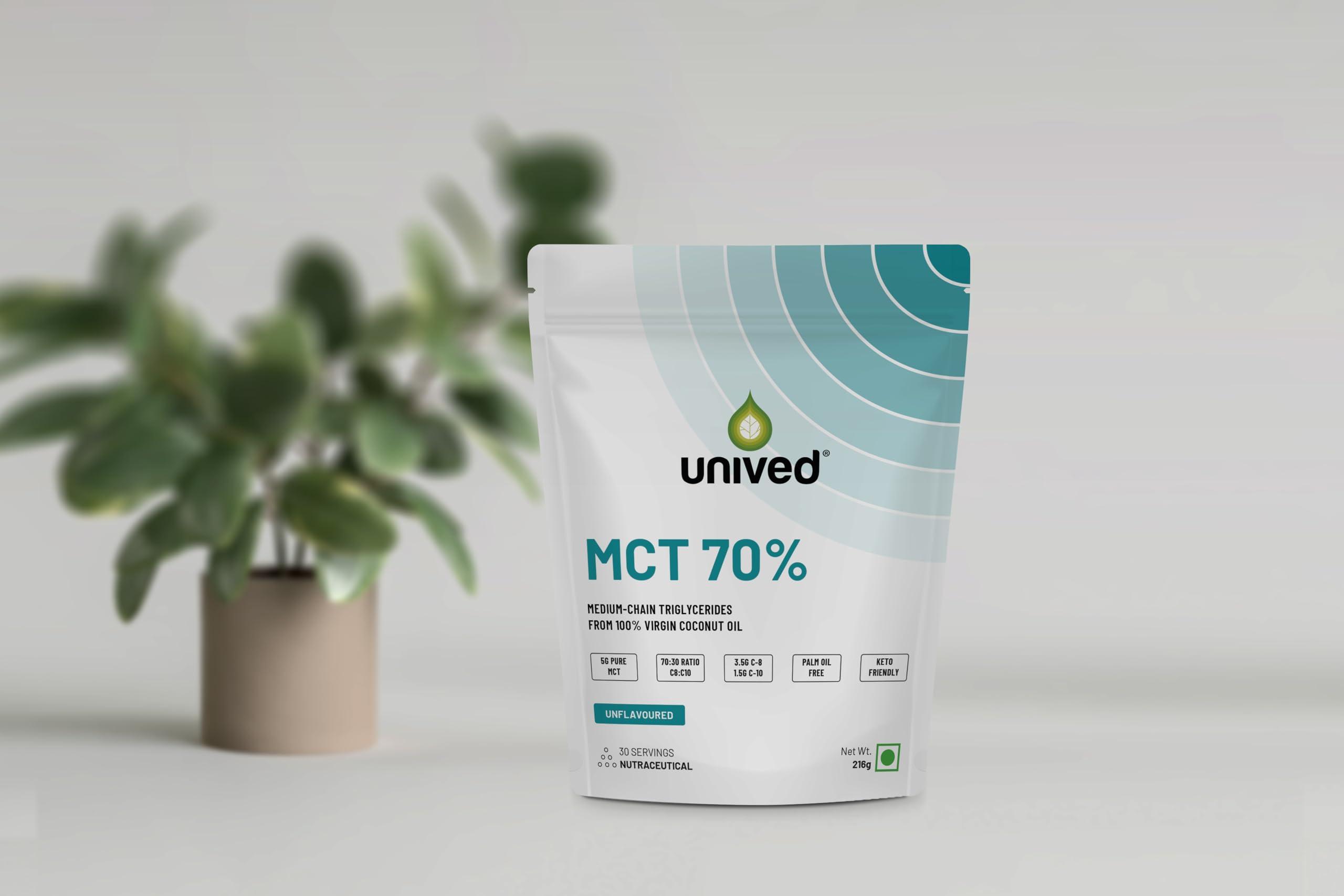 Unived Unived MCT 70% | Medium Chain Triglyceride Oil Powder | Clean Energy Fuel | Pure MCT 5g with C-8: 3528mg & C-10: 1512mg in a 70:30 ratio | Vegan & Keto Friendly | 30 Servings