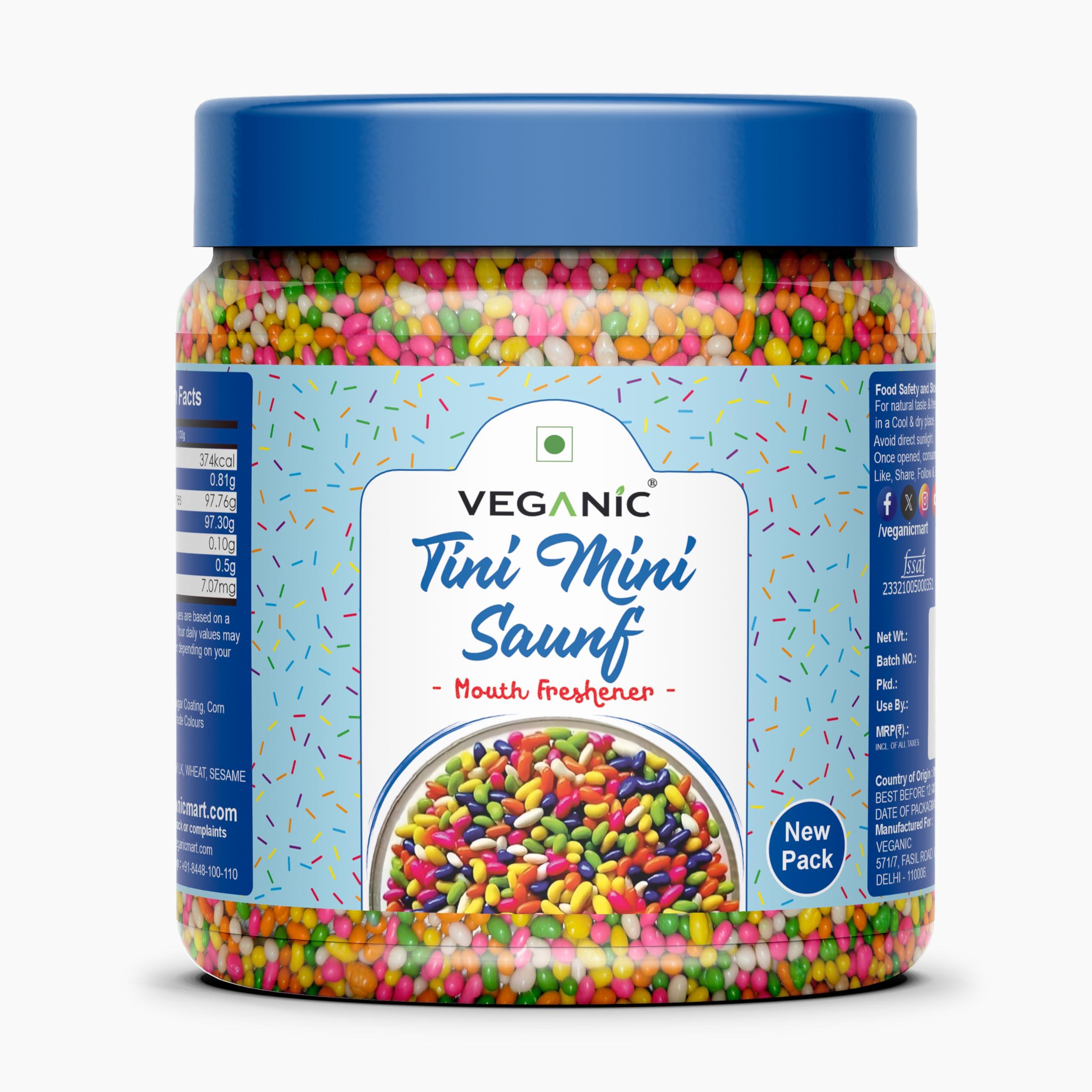 Veganic Veganic Tini Mini Sounf | Sugar Coated Fennel Seed | Variyali Indian Mouth Freshener | Colorful Mini Souf | Fennel Candy | Mukhwas (200g)