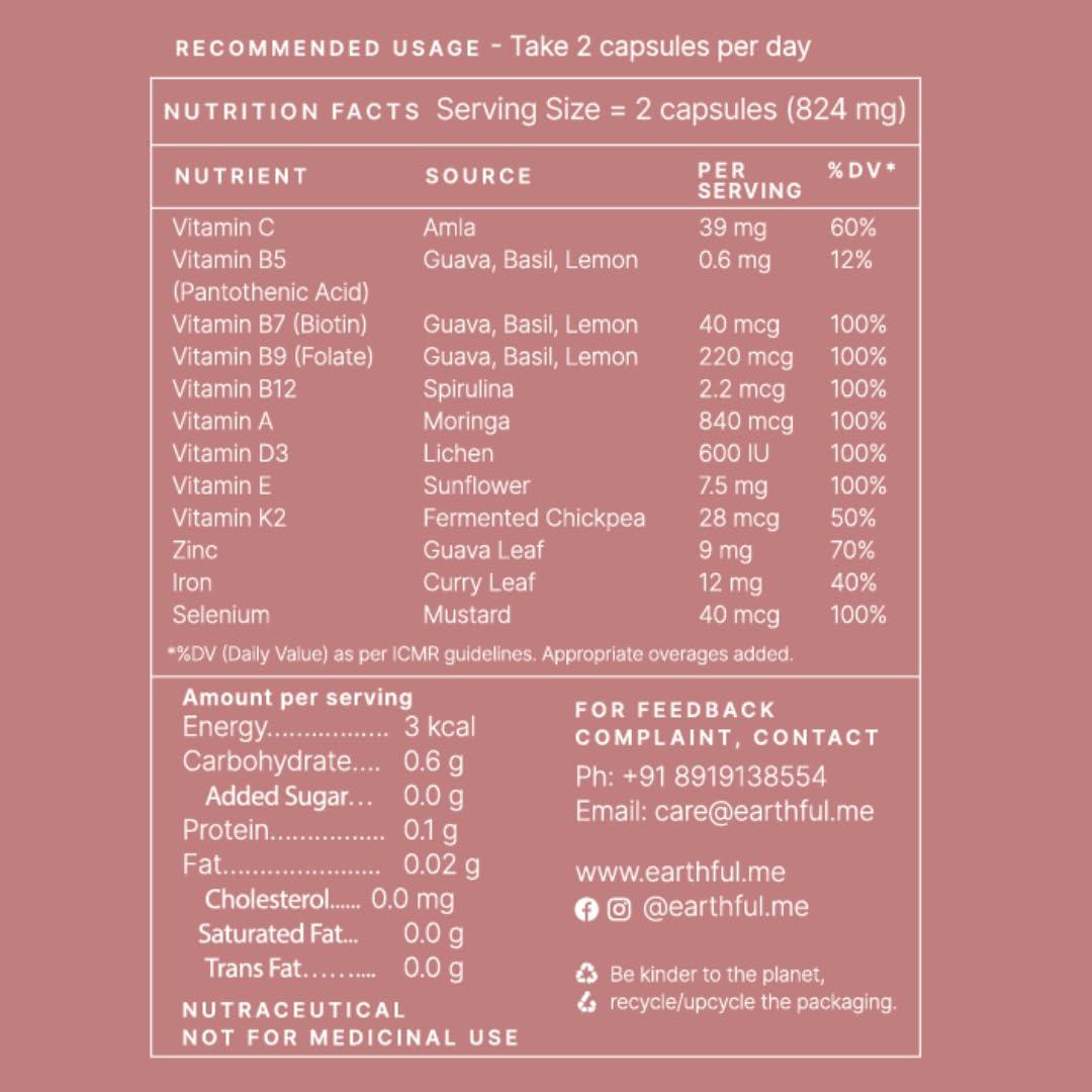 Earthful Earthful Multivitamin Combo pack for Women & Men - For Improved Immunity, Skin, Hair & Bone Health, 100% Natural, Herbs, 30 Day Pack Each Bottle (60 Capsules)