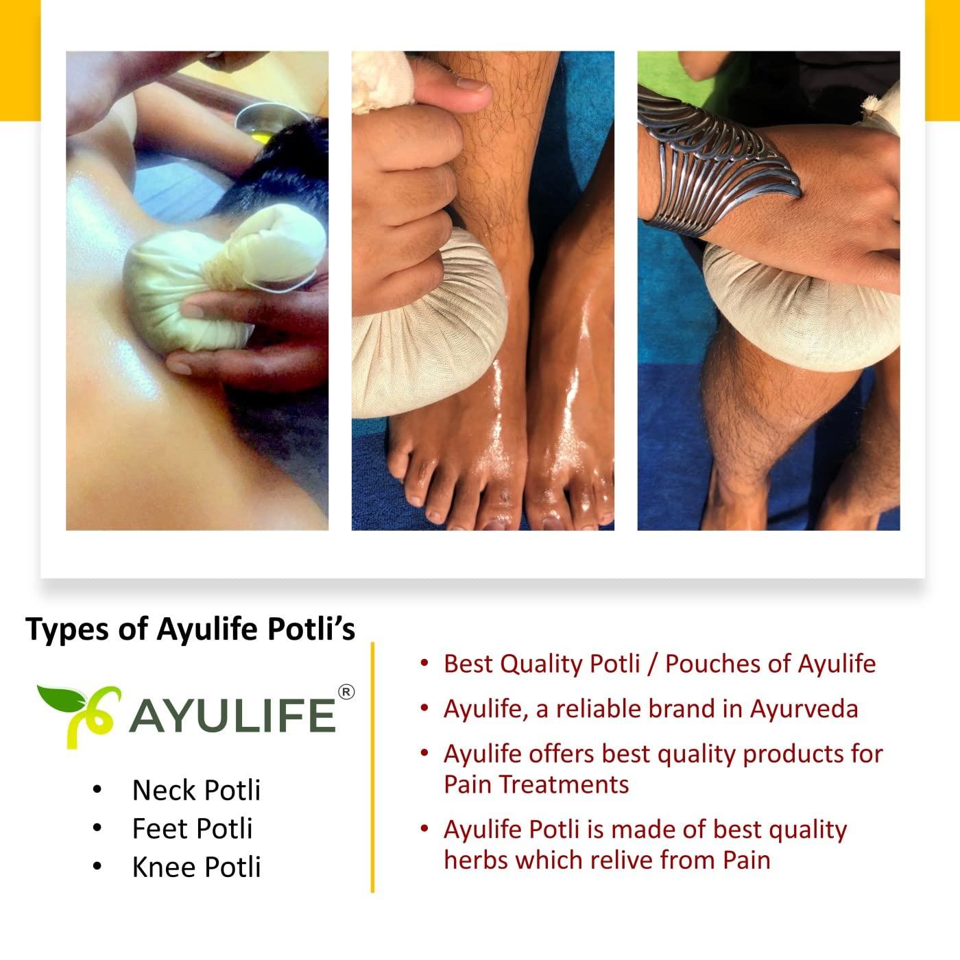 Ayulife Ayulife Ayurveda Potli Massage and Ayurveda Pain Relief Oil Combo Pack, Easy to use, Kit usable for 20 massages Suited for Pain in Lower Back, Neck, Cervical, Sciatica, Lumber (Weight 265 gram)