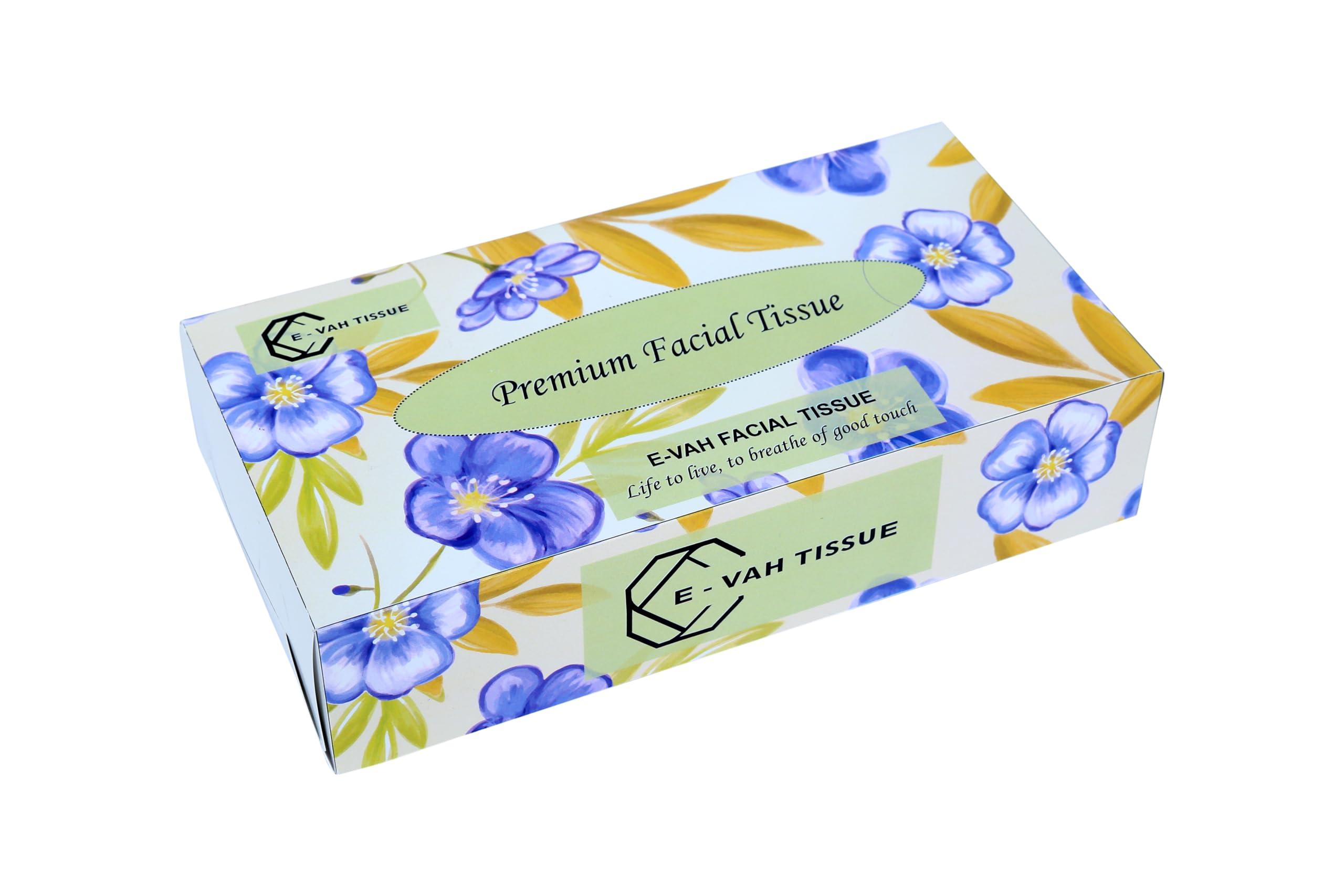 E-VAH E-Vah UltraSoft Facial Tissues - Hypoallergenic 2-Ply Tissue Paper 100 Sheets Each) Pack of 4, Gentle on Skin, Extra Soft, Absorbent, Ideal for Sensitive Skin and Gentle Care