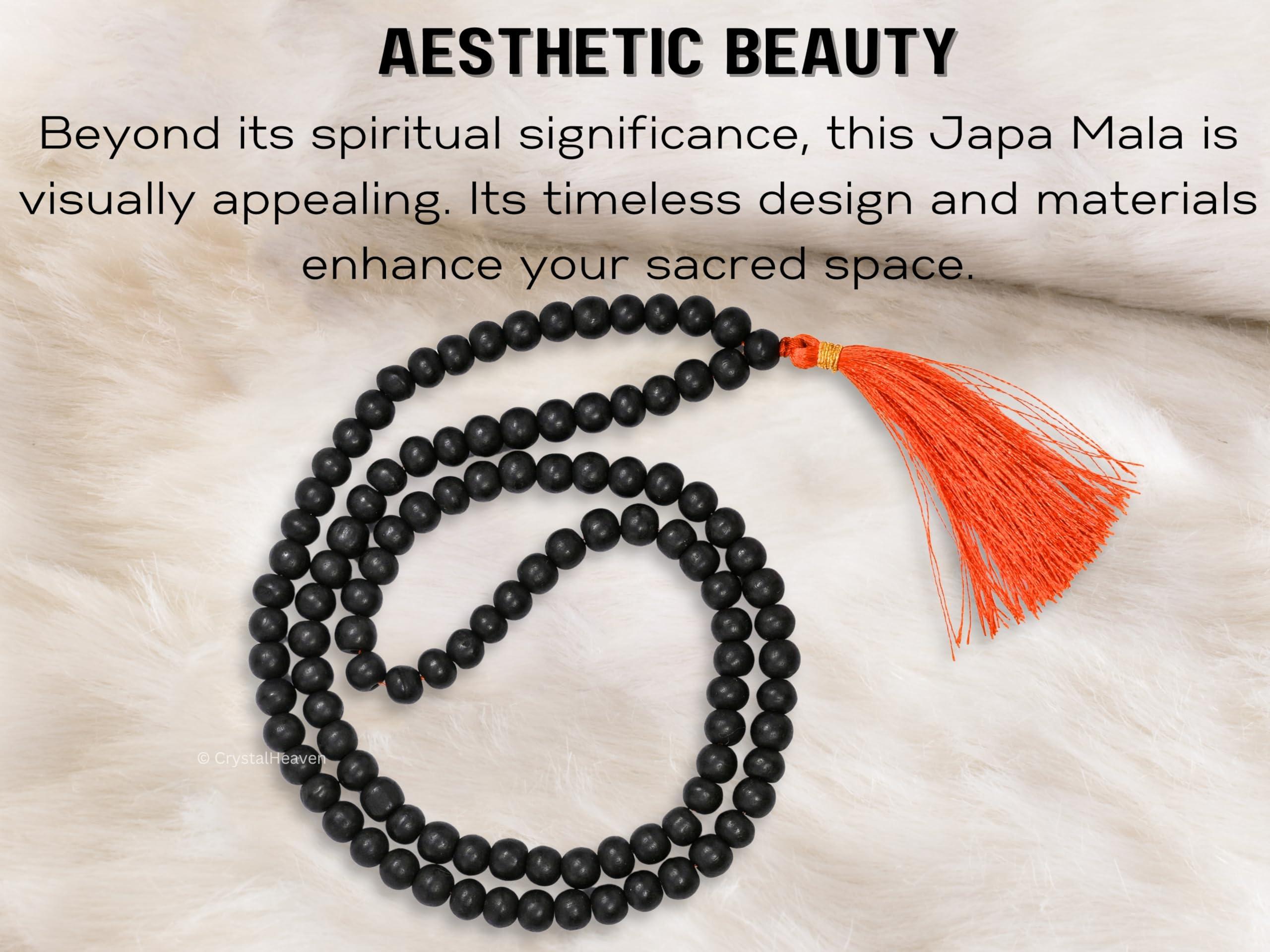 Crystal Heaven Certified Karungali Malai Original - Black Ebony Wood Mala - Original and Natural Karukali Malai For Men Women Pooja Supplies (108 Mala for Jaap) (8mm, Black)