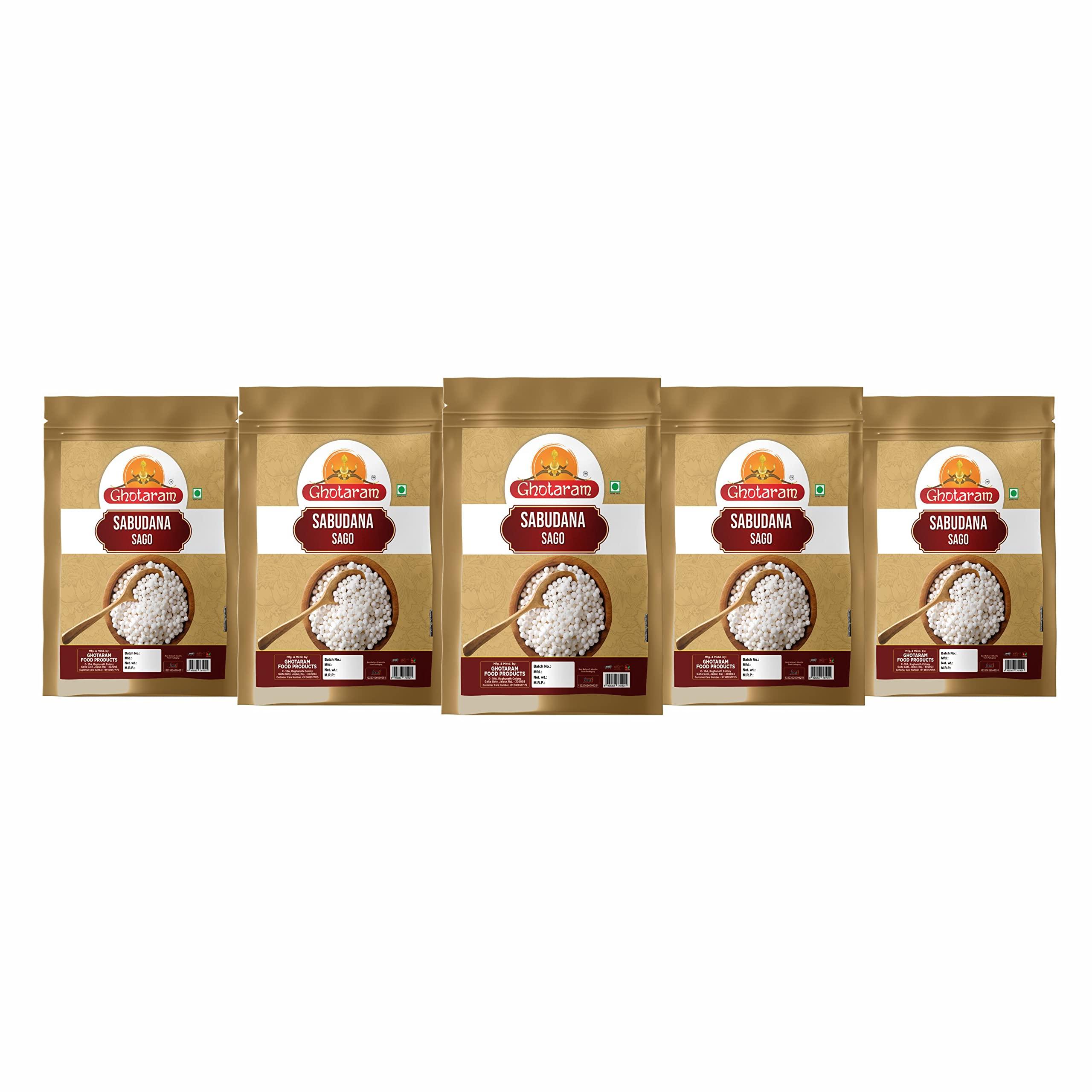 GHOTARAM Ghotaram Organics Javvarisi Tapioca Pearls//Sabudana/Sago/Saksak/Sabu(Gluten Free) Rabia/Sagu|Building Powerful Muscles/Boosts nervous system-1200g(240g*5Pkt)