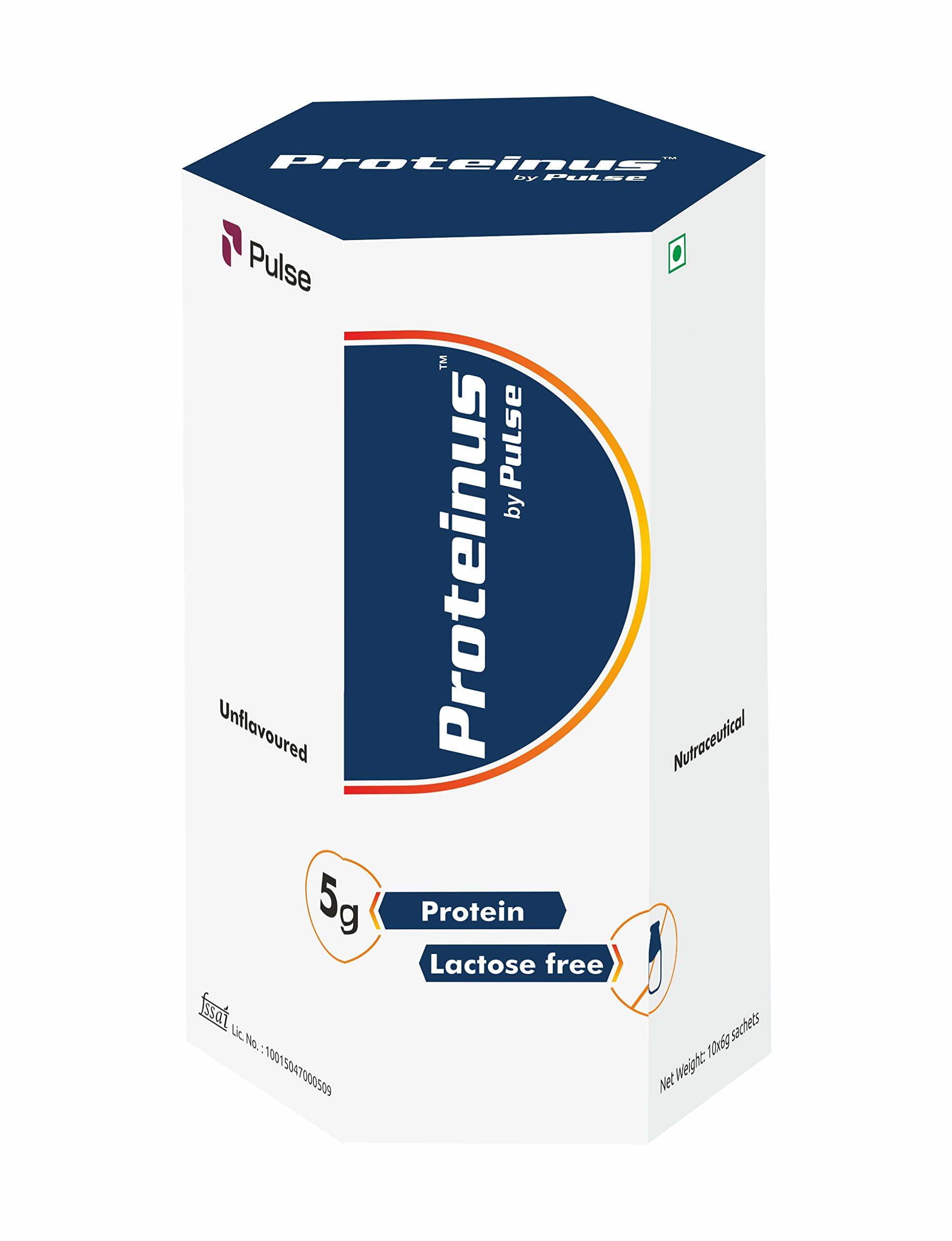 Pulse Nutri Science (Formerly Known as Zenova Bio- Proteinus by Pulse- 100% Whey Protein - 10 * 6g Sachets (5g protein/Sachet), Unflavoured, Sprinkler/Top up for any food item