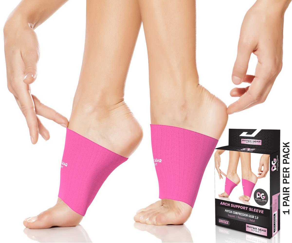 Physix Gear Sport Physix Gear Arch Supports for Plantar Fasciitis - Best Foot Sleeve for Foot Arch Support & Arch Support Brace - Unisex Arch Support Sleeve - Compression Arch Sleeves, Foot Arch Supports Pink S