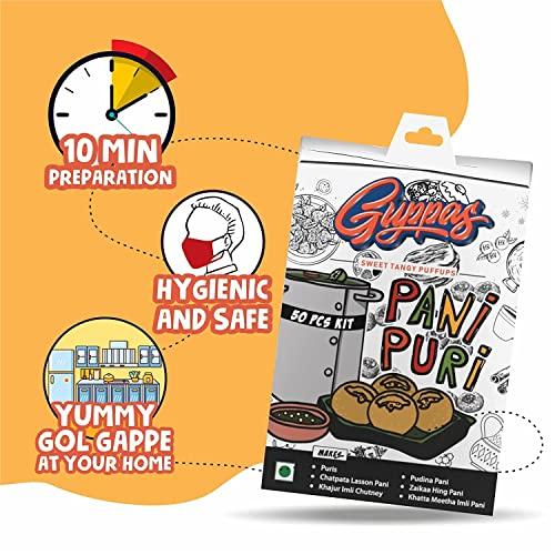 Guppas Guppas Pani Puri with 4 Pani Masala and Imli Chutney | Ready in 5mins 50 pcs | Easy to Make Pani Puri at Home | hygienic Street Style Indian paani Puri | Kids Love pani Puri , 285gms (Pack of 2)