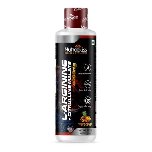 Nutrabliss NUTRABLISS L-Arginine Liquid 4000mg + Citrulline Malate | Improve Athletic Performance, Nitric Oxide Booster and Supports Recovery(450ml, Fruit Punch)
