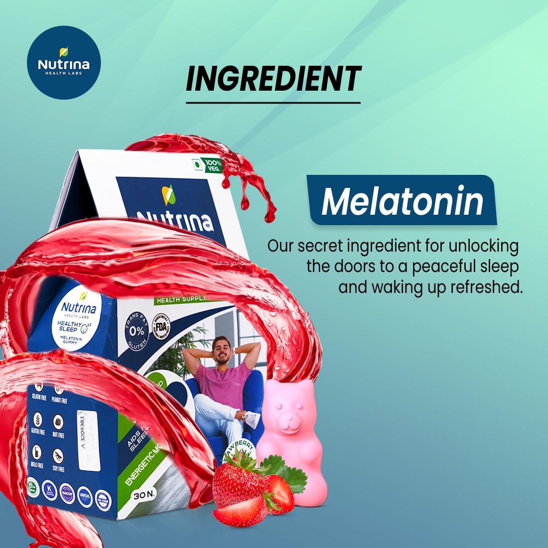 Nutrina - Health Labs Nutrina Health Labs Healthy Sleep Gummies for Better Sleep With 5mg Melatonin Non-Habit Forming, Helps in Nerve and Mind Relaxation| For Men and Women |30 Gummies (Pack of 1)