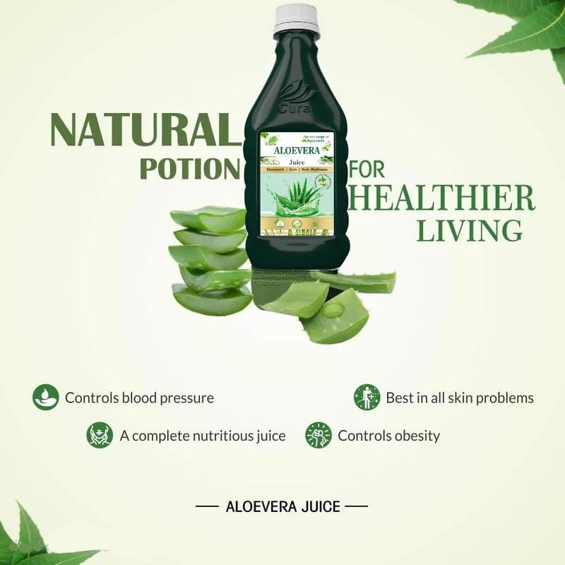 Cura Cura Mahaveer Aloe Vera Juice - 500ml | Ayurvedic Health Juice For Immunity Boosting | Detoxifies & Rejuvenates Body | Good For Liver & Digestive Health | Good For Skin & Hair Health Pack of 2